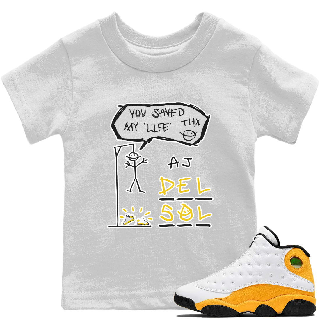 Jordan 13 Del Sol Sneaker Matching T-Shirt Hangman Sneaker Tees Jordan 13 Del Sol Sneaker Release Tees Kids Shirts