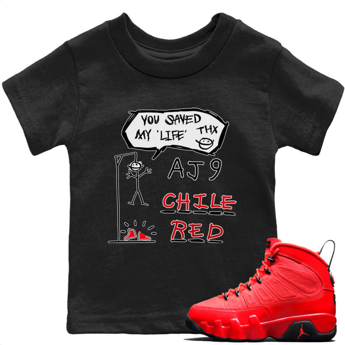 Jordan 9 Chile Red Shirt To Match Jordans Hangman Sneaker Tees Jordan 9 Chile Red Drip Gear Zone Sneaker Matching Clothing Kids Shirts
