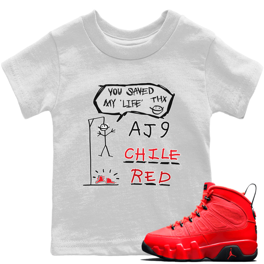 Jordan 9 Chile Red Shirt To Match Jordans Hangman Sneaker Tees Jordan 9 Chile Red Drip Gear Zone Sneaker Matching Clothing Kids Shirts