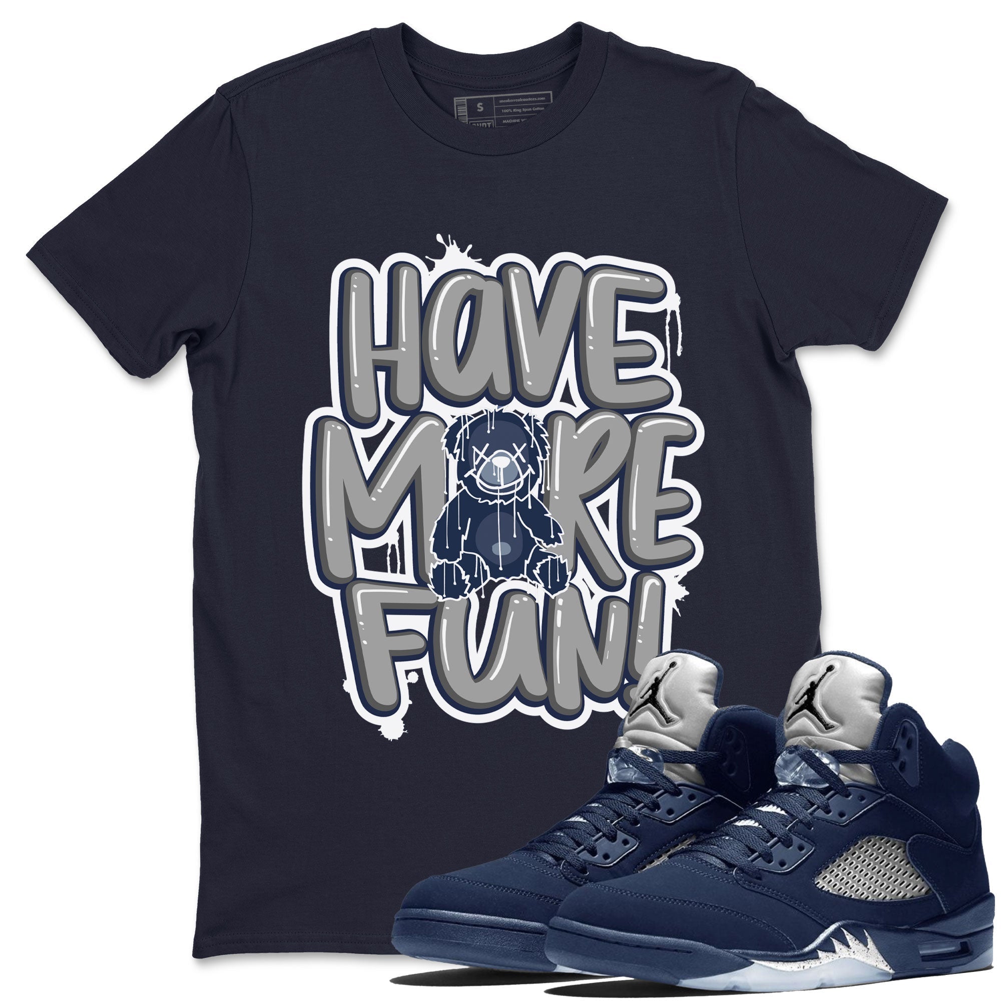 Air Jordan 5 Navy Sneaker Match Tees Have More Fun Streetwear Sneaker Shirt Air Jordan 5 Georgetown Drip Gear Zone Sneaker Matching Clothing Short Sleeve T-Shirt Navy 1