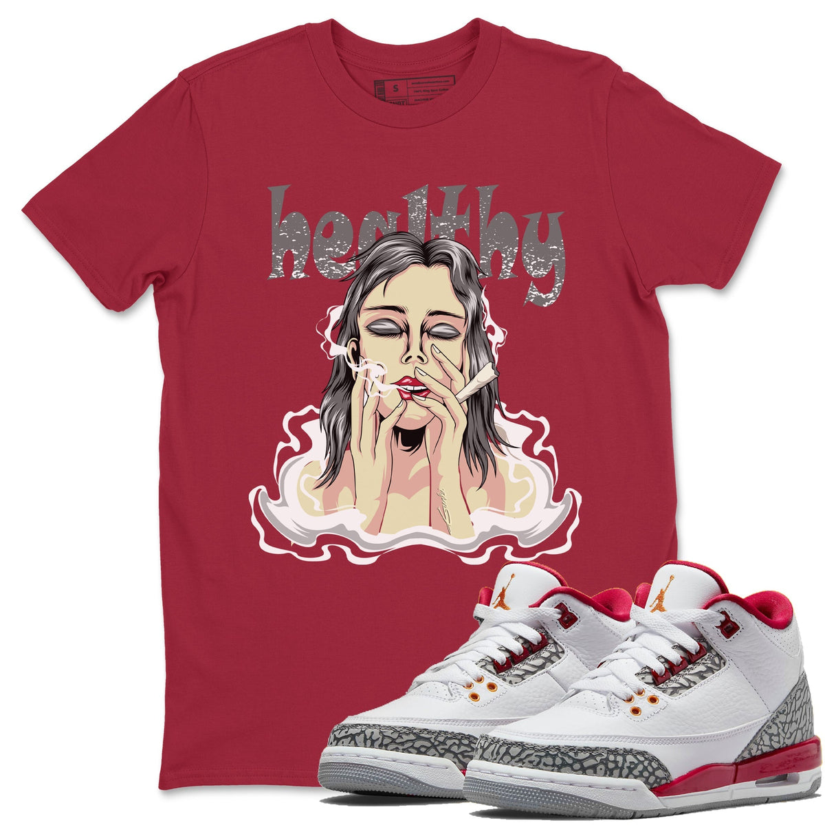 Jordan 3 Cardinal Sneaker Matching T-Shirt Healthy Sneaker Tees Jordan 3 Cardinal Sneaker Release Tees Crew Neck Tees