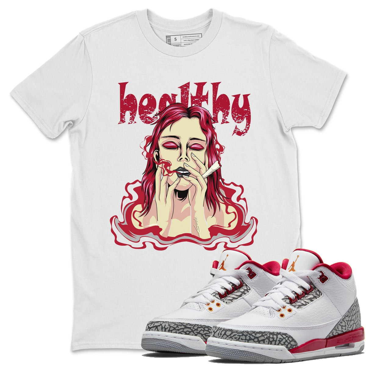 Jordan 3 Cardinal Sneaker Matching T-Shirt Healthy Sneaker Tees Jordan 3 Cardinal Sneaker Release Tees Crew Neck Tees