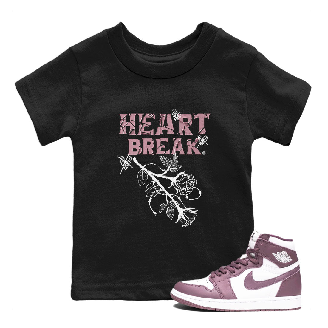 Air Jordan 1 Mauve shirt to match jordans Heart Break sneaker matching Sneaker Matching Tee Jordan 1 High OG Mauve Drip Gear Zone Baby Toddler Black 1 Sneaker Matching Tee