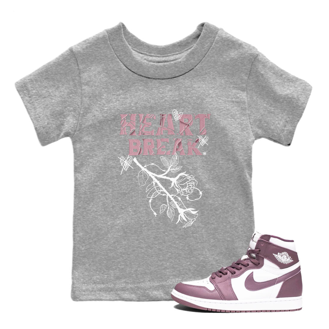 Air Jordan 1 Mauve shirt to match jordans Heart Break sneaker matching Sneaker Matching Tee Jordan 1 High OG Mauve Drip Gear Zone Baby Toddler Heather Grey 1 Sneaker Matching Tee
