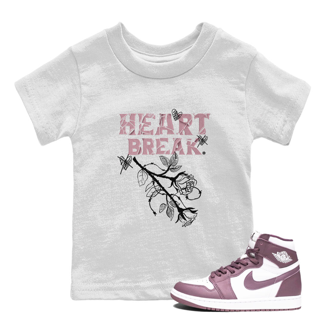 Air Jordan 1 Mauve shirt to match jordans Heart Break sneaker matching Sneaker Matching Tee Jordan 1 High OG Mauve Drip Gear Zone Baby Toddler White 1 Sneaker Matching Tee