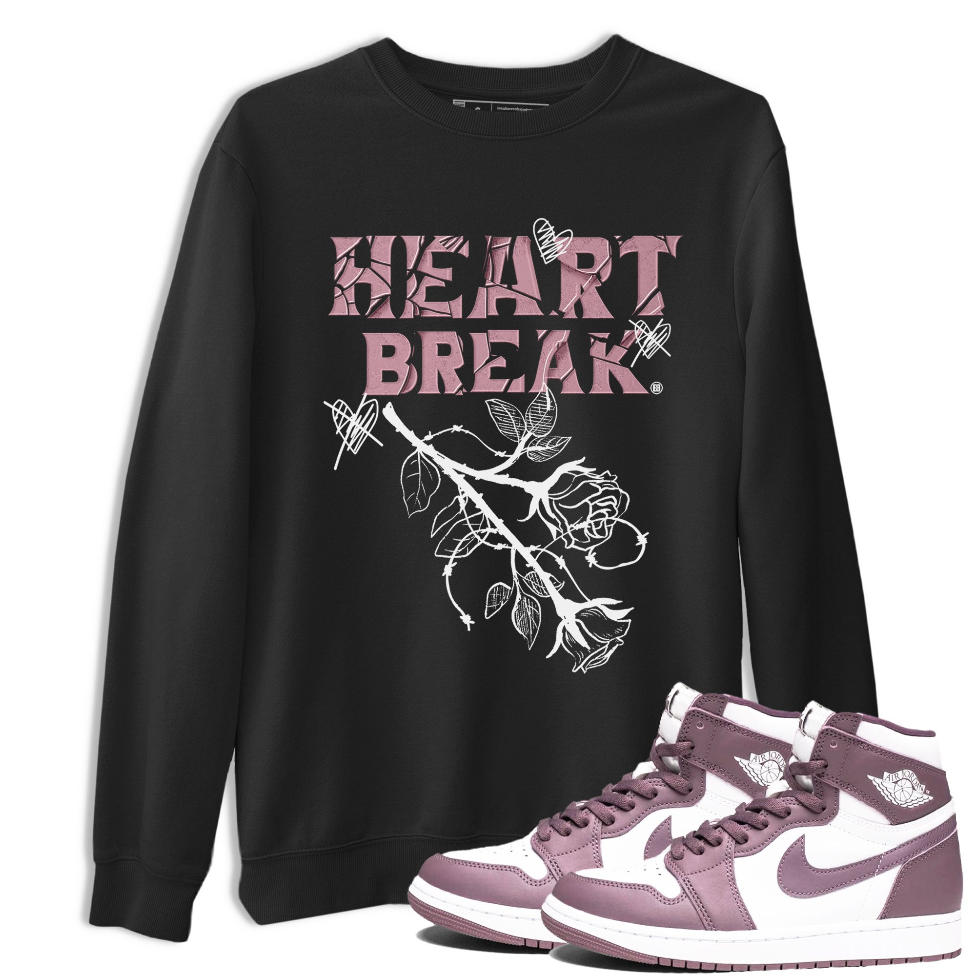 Air Jordan 1 Mauve shirt to match jordans Heart Break sneaker matching Sneaker Matching Tee Jordan 1 High OG Mauve Drip Gear Zone Unisex Black 1 Sneaker Matching Tee