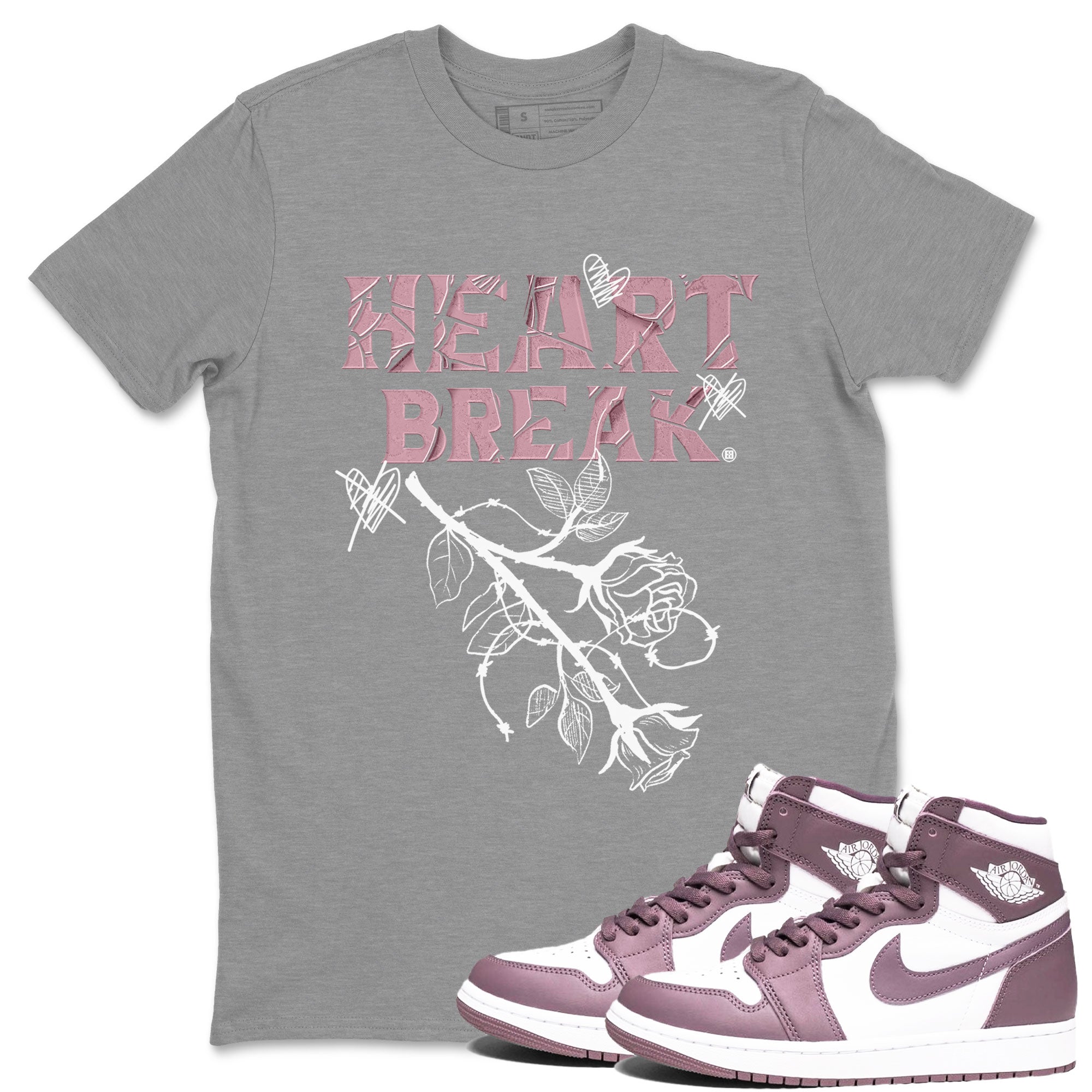 Air Jordan 1 Mauve shirt to match jordans Heart Break sneaker matching Sneaker Matching Tee Jordan 1 High OG Mauve Drip Gear Zone Unisex Heather Grey 1 Sneaker Matching Tee