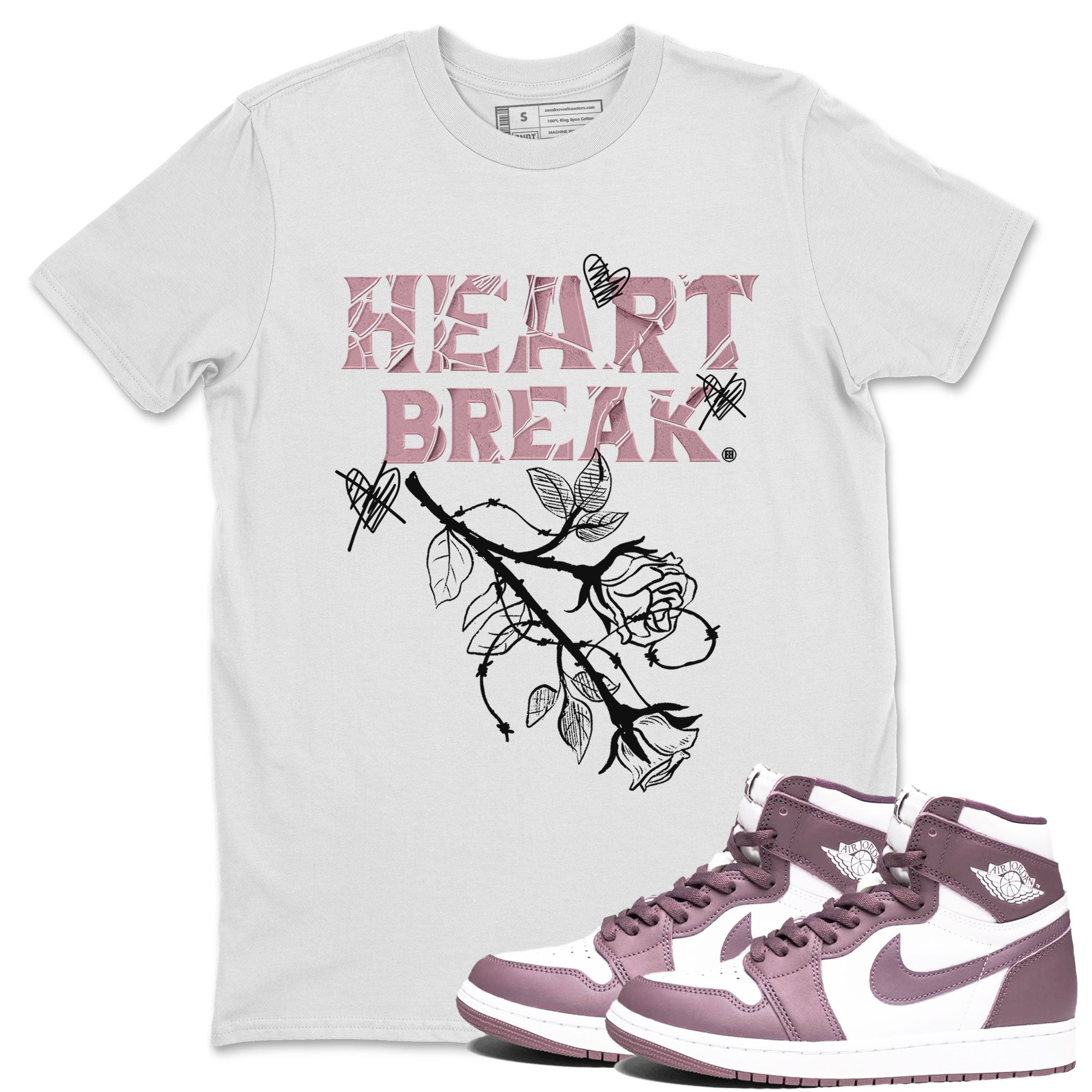 Air Jordan 1 Mauve shirt to match jordans Heart Break sneaker matching Sneaker Matching Tee Jordan 1 High OG Mauve Drip Gear Zone Unisex White 1 Sneaker Matching Tee