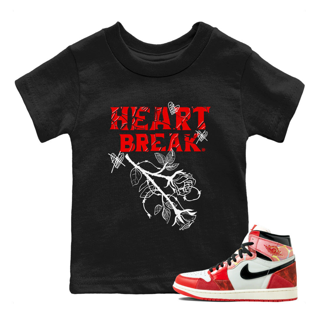 Air Jordan 1 Spider Man Sneaker Match Tees Heart Break Sneaker Release Tees Air Jordan 1 Spider Man T Shirt Kids Shirts Black 1