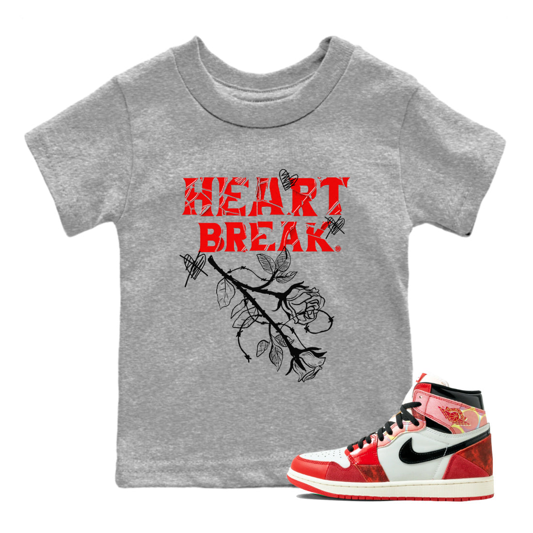 Air Jordan 1 Spider Man Sneaker Match Tees Heart Break Sneaker Release Tees Air Jordan 1 Spider Man T Shirt Kids Shirts Heather Grey 1