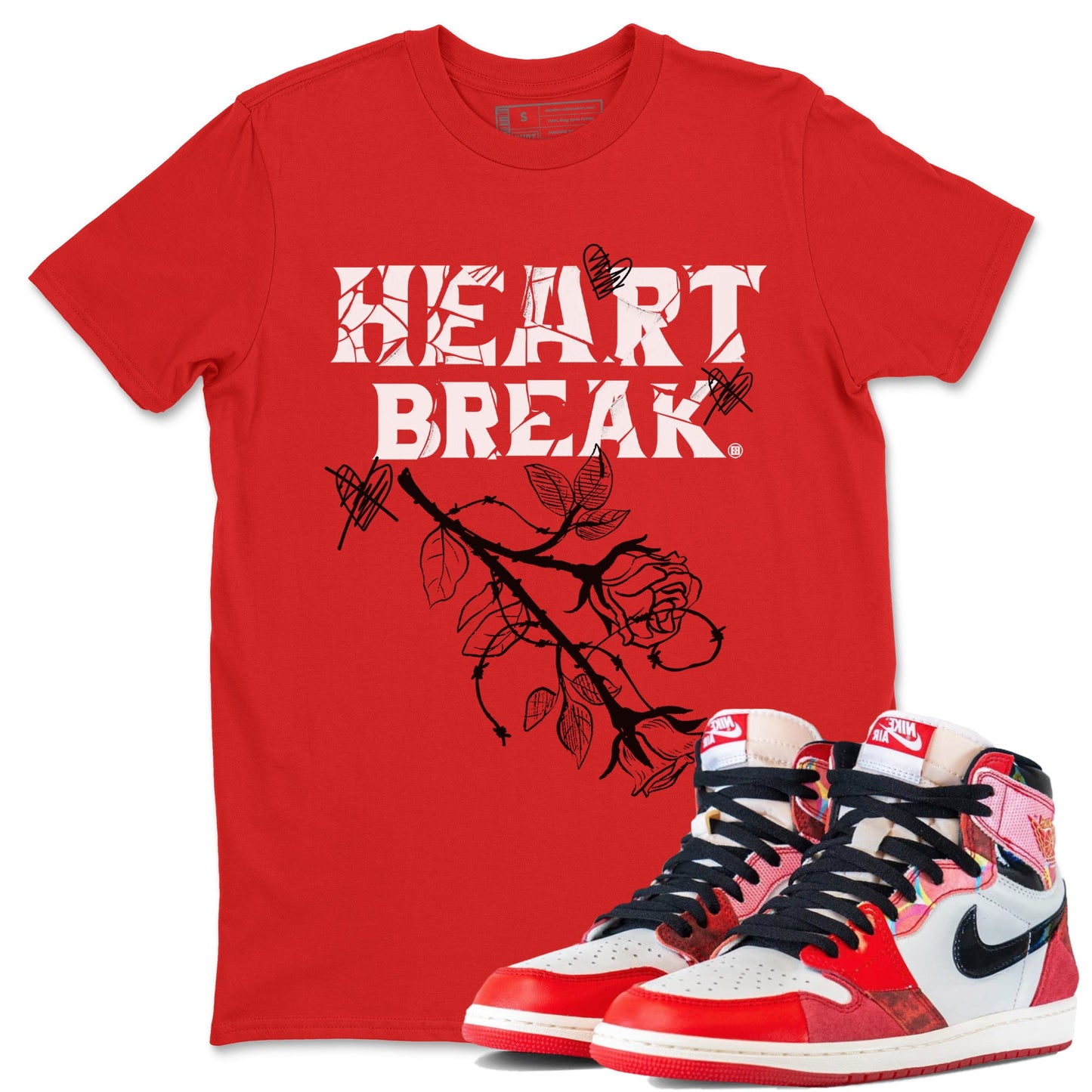 Air Jordan 1 Spider Man Sneaker Match Tees Heart Break Sneaker Release Tees Air Jordan 1 Spider Man T Shirt Unisex Shirts Red 1