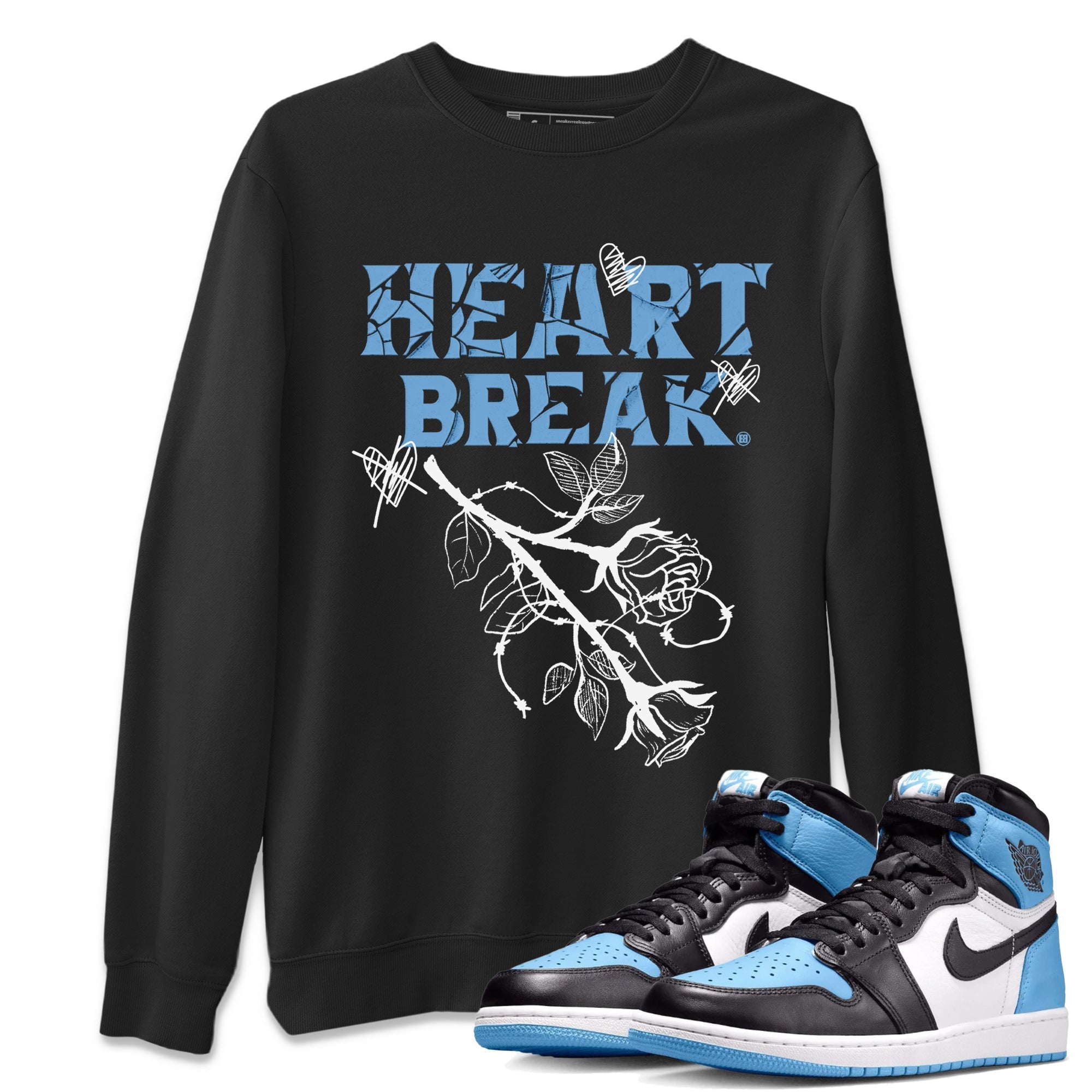 Air Jordan 1 Retro High OG UNC Toe Shirt to match Jordans Heart Break Streetwear Sneaker Shirt UNC Toe 1s Tees Crew Neck T-Shirts Black 1