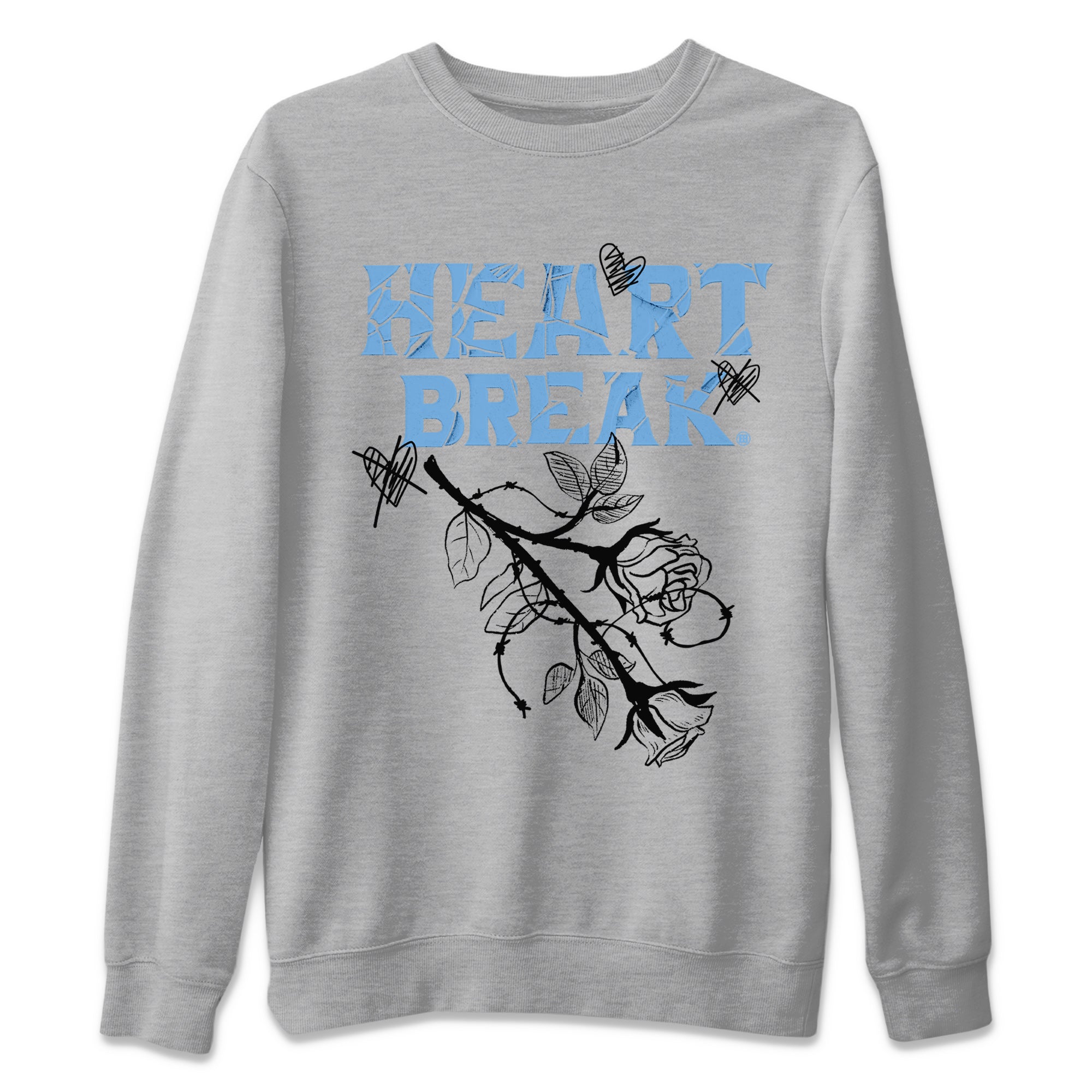 Air Jordan 1 Retro High OG UNC Toe Shirt to match Jordans Heart Break Streetwear Sneaker Shirt UNC Toe 1s Tees Crew Neck T-Shirts Heather Grey 2