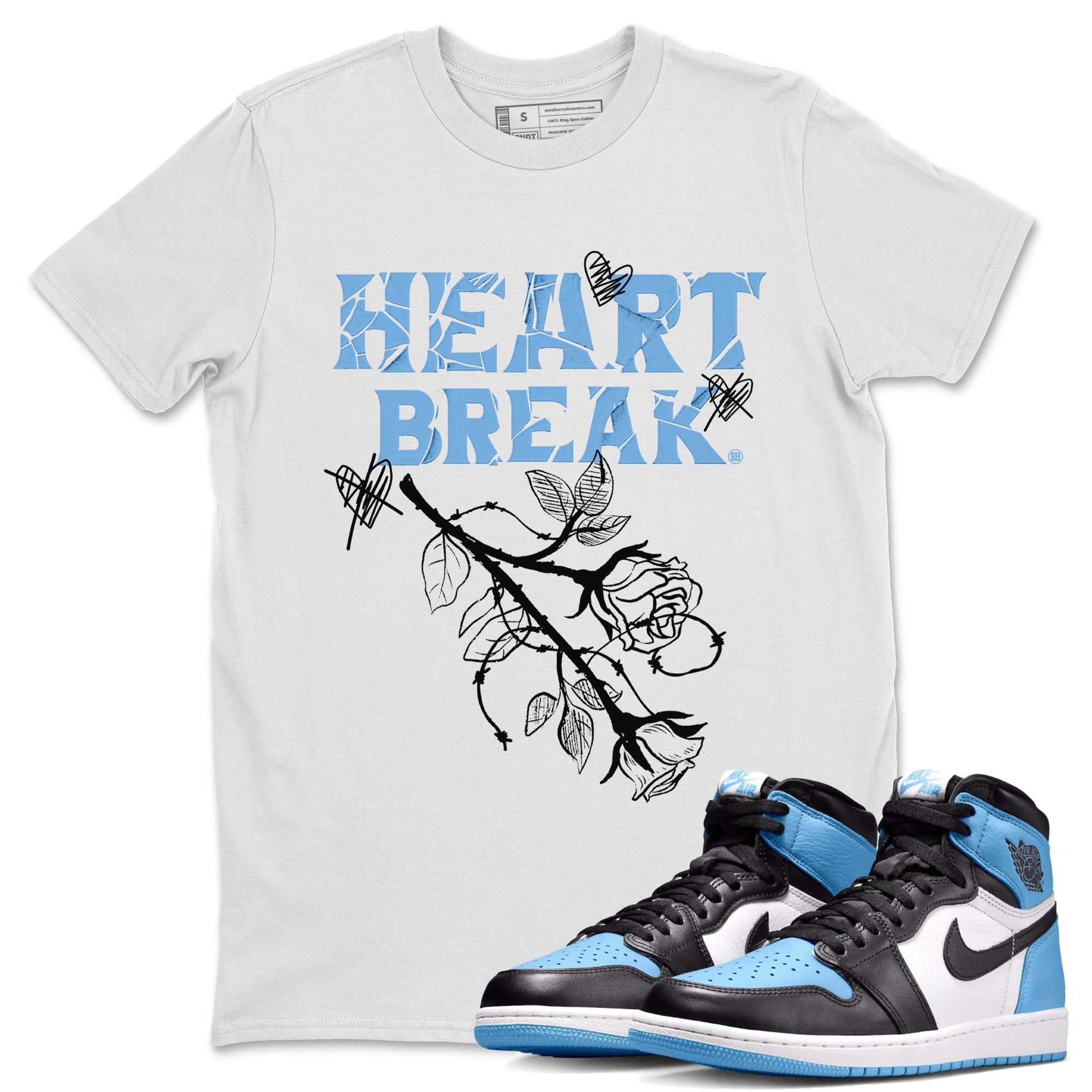 Air Jordan 1 Retro High OG UNC Toe Shirt to match Jordans Heart Break Streetwear Sneaker Shirt UNC Toe 1s Tees Crew Neck T-Shirts White 1