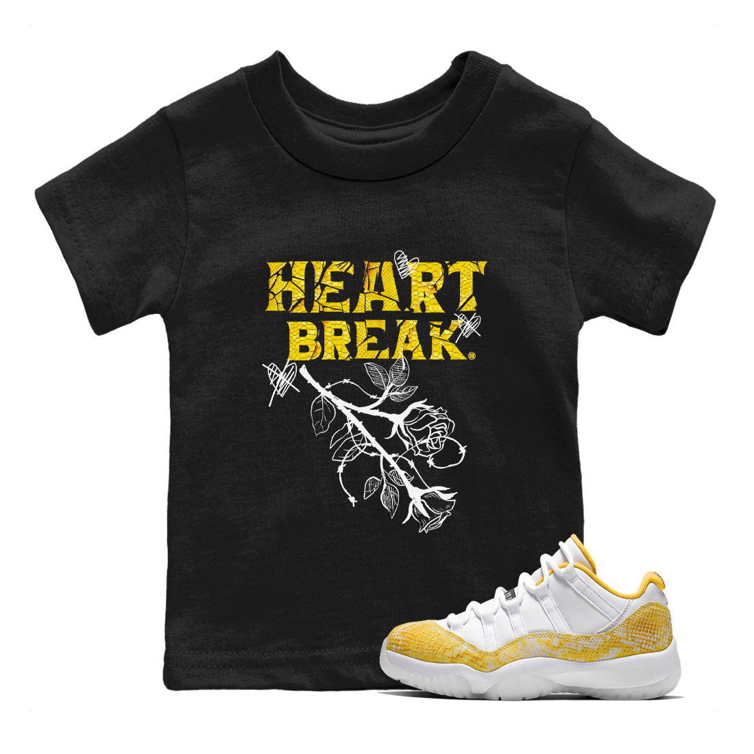 Air Jordan 11 Yellow Python Sneaker Match Tees Heart Break Streetwear Sneaker Shirt Snakeskin 11s Streetwear Sneaker Shirt Kids Shirts Black 1