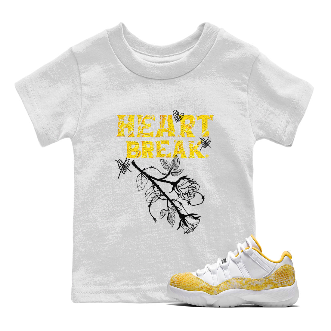 Air Jordan 11 Yellow Python Sneaker Match Tees Heart Break Streetwear Sneaker Shirt Snakeskin 11s Streetwear Sneaker Shirt Kids Shirts White 1