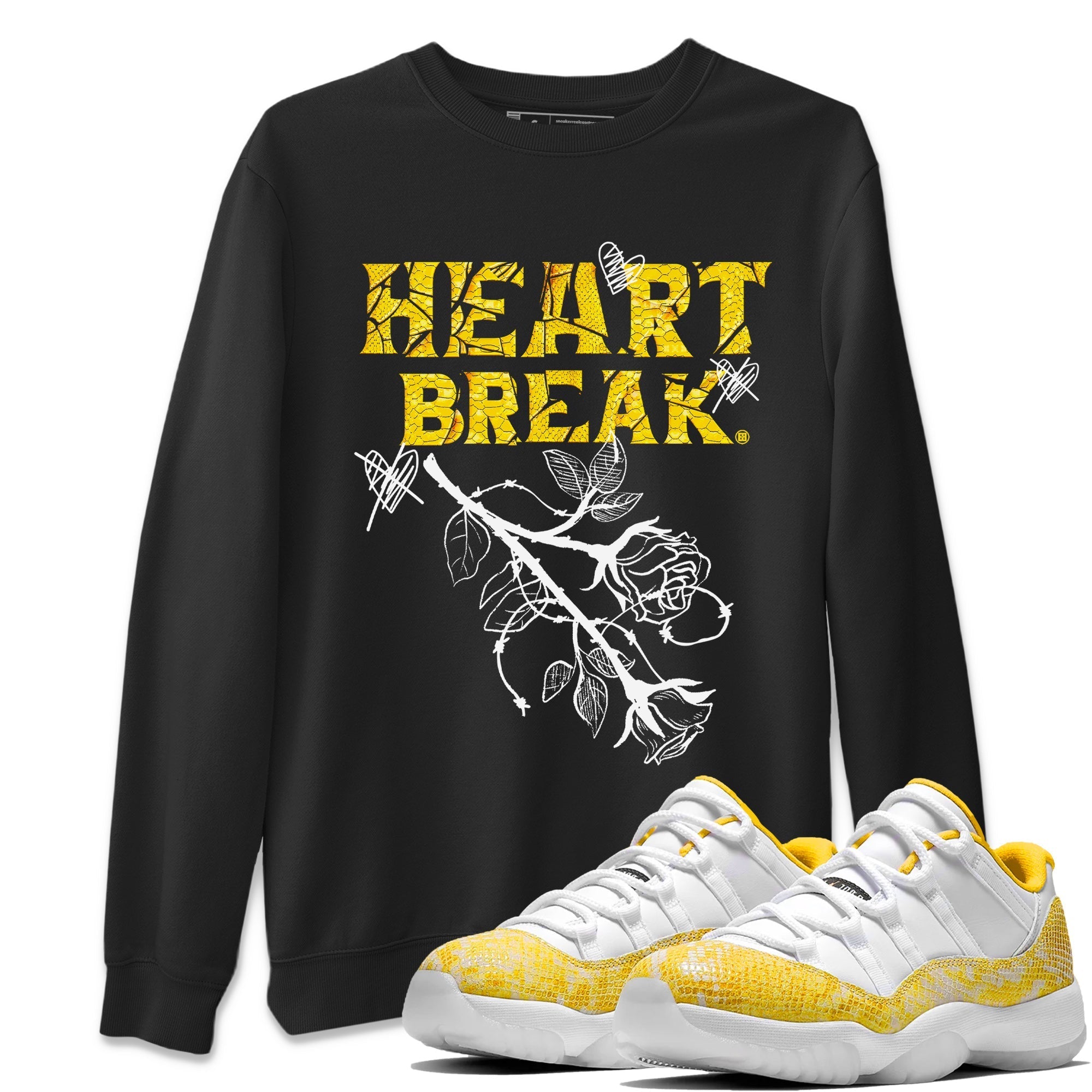 Air Jordan 11 Yellow Python Sneaker Match Tees Heart Break Streetwear Sneaker Shirt Snakeskin 11s Streetwear Sneaker Shirt Unisex Shirts Black 1