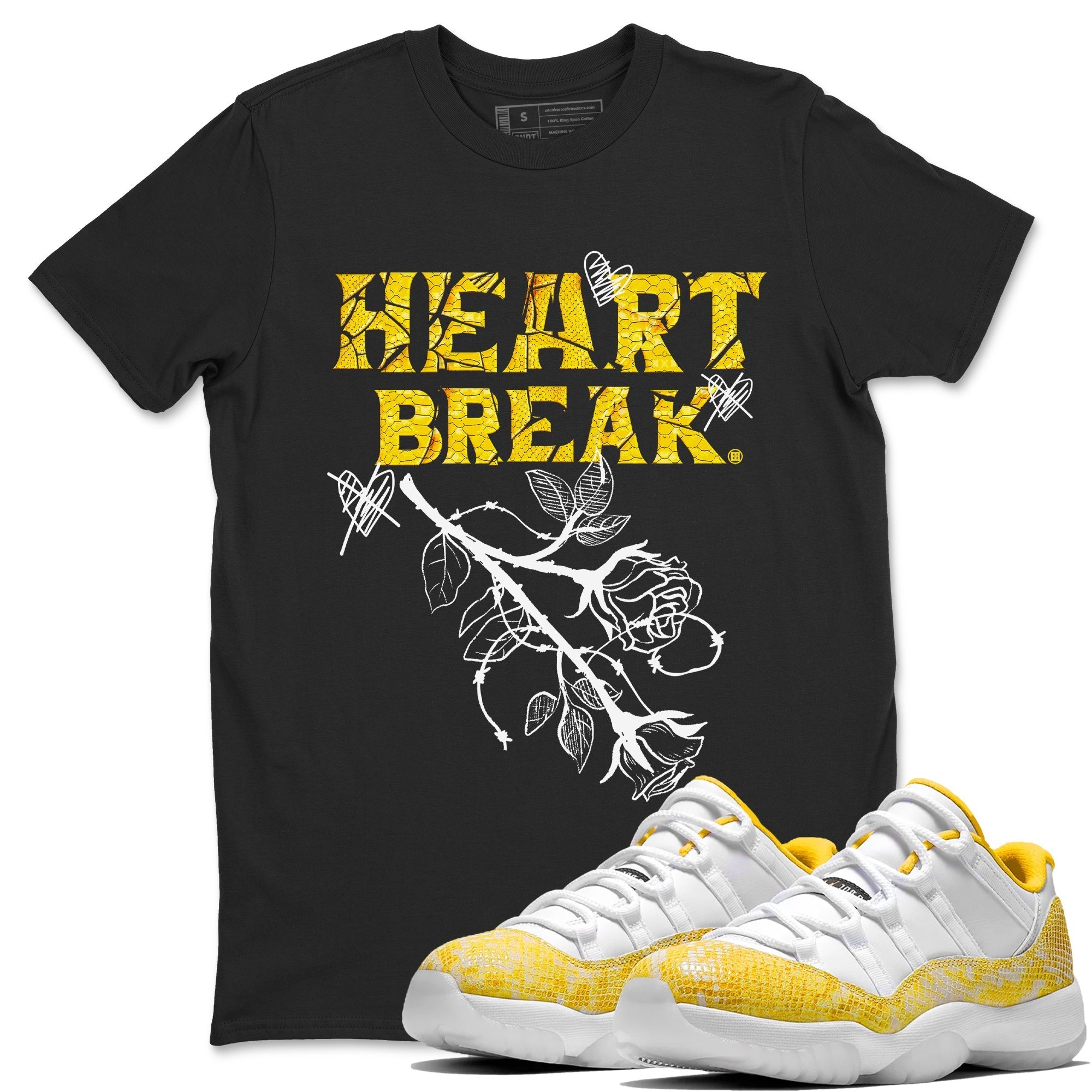 Air Jordan 11 Yellow Python Sneaker Match Tees Heart Break Streetwear Sneaker Shirt Snakeskin 11s Streetwear Sneaker Shirt Unisex Shirts Black 1