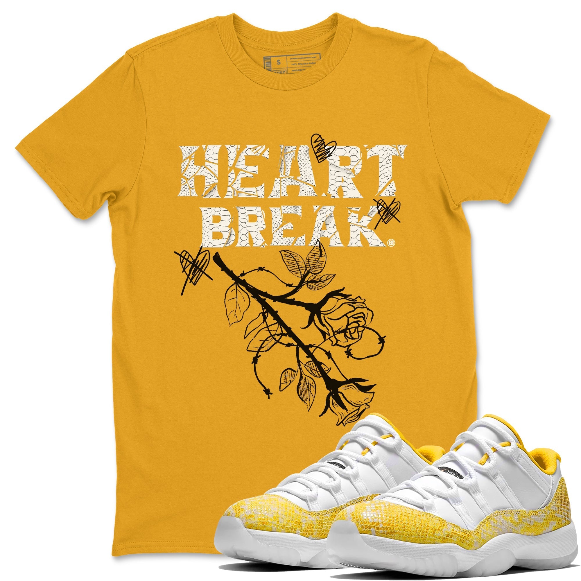 Air Jordan 11 Yellow Python Sneaker Match Tees Heart Break Streetwear Sneaker Shirt Snakeskin 11s Streetwear Sneaker Shirt Unisex Shirts Gold 1