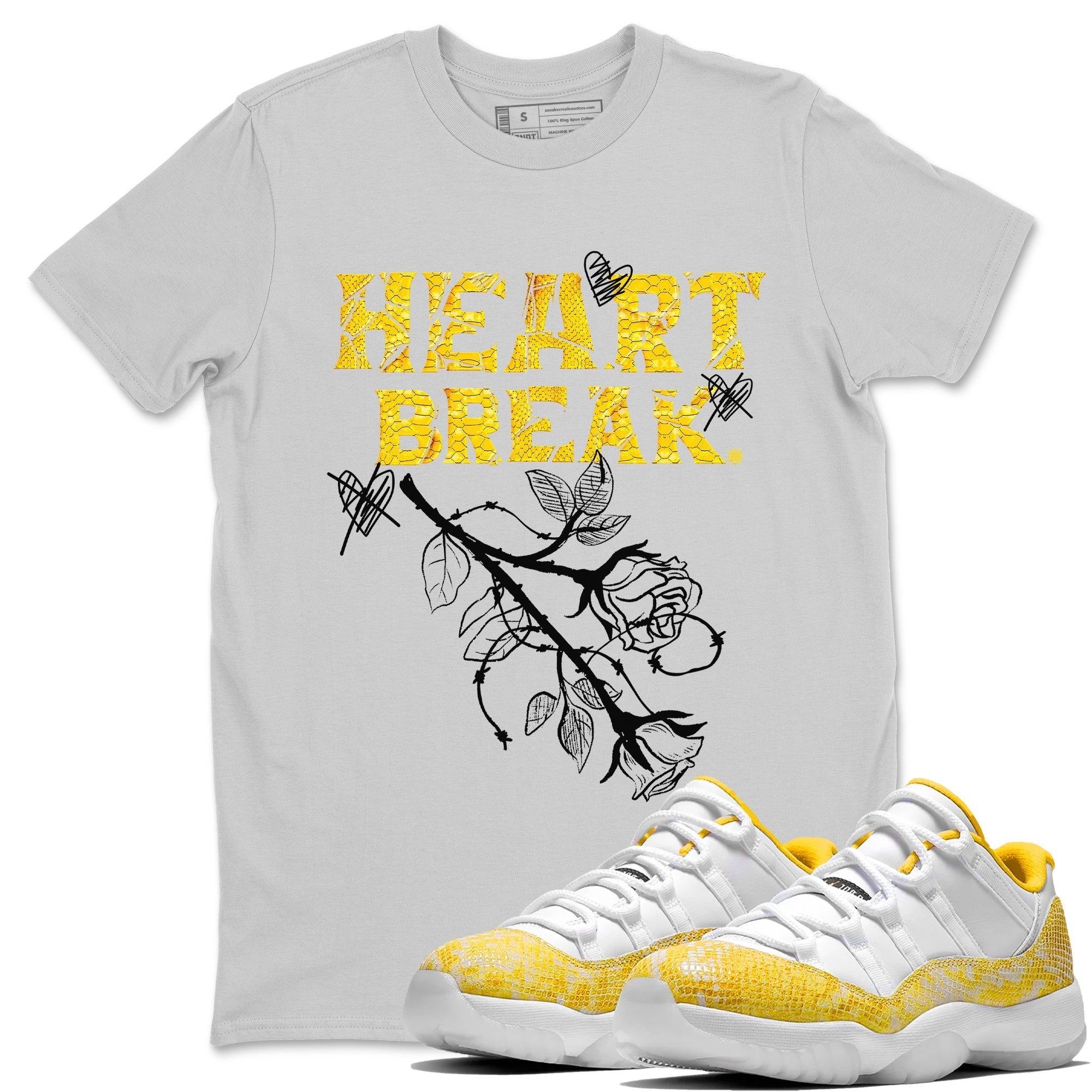 Air Jordan 11 Yellow Python Sneaker Match Tees Heart Break Streetwear Sneaker Shirt Snakeskin 11s Streetwear Sneaker Shirt Unisex Shirts White 1