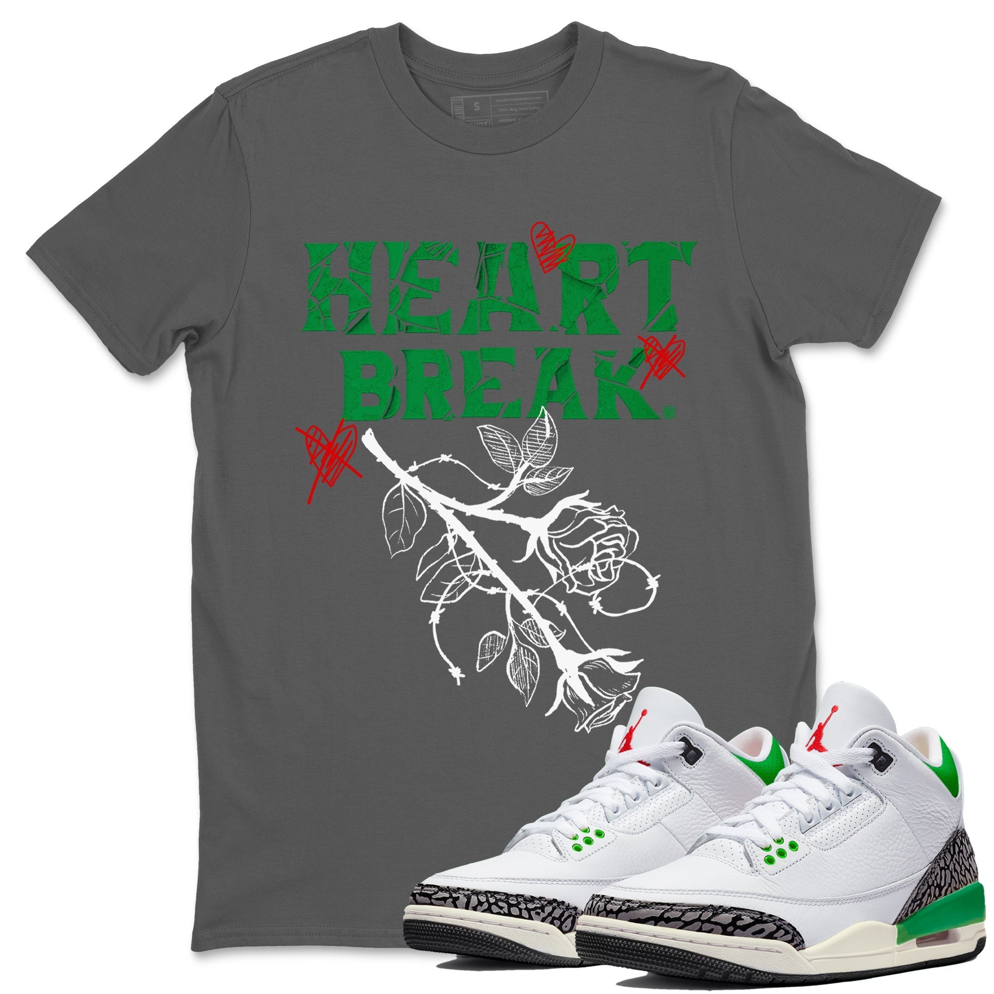 Air Jordan 3 Lucky Green Sneaker Match Tees Heart Break Streetwear Sneaker Shirt 3s Lucky Green Tees Unisex Shirts Cool Grey 1