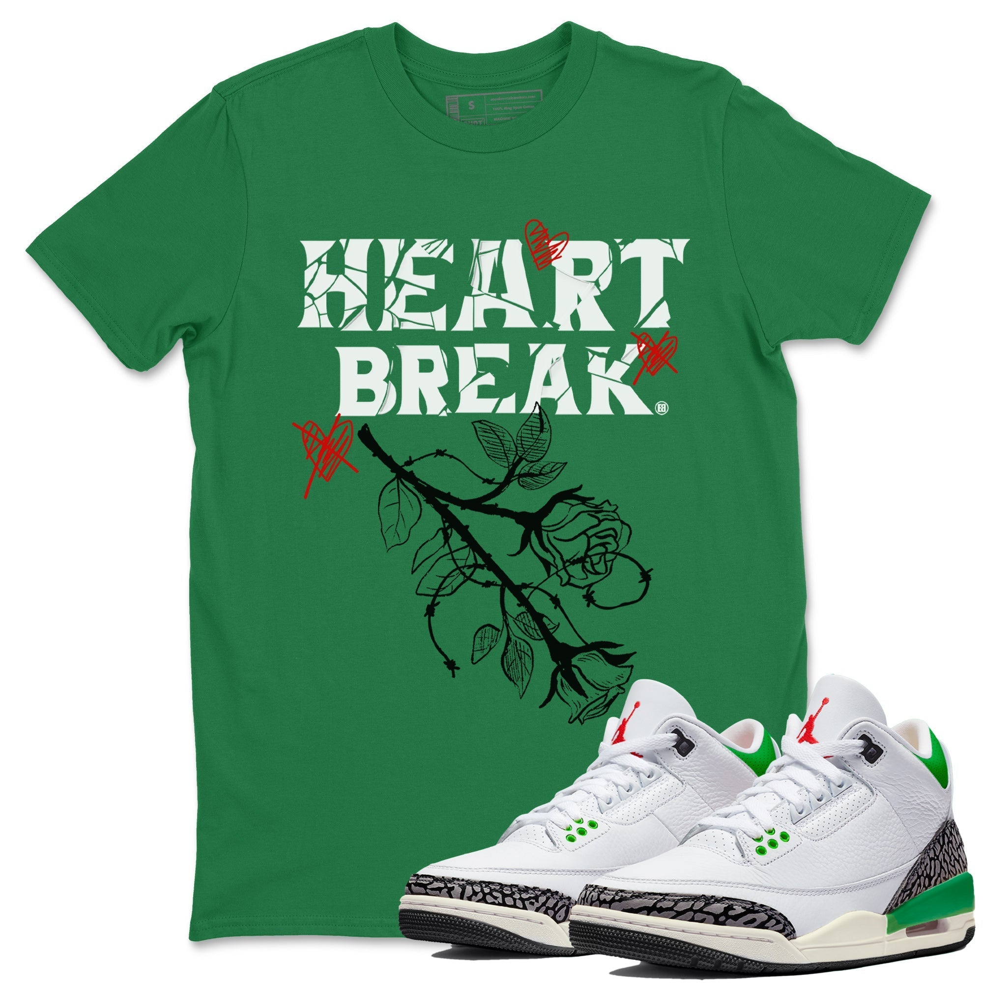 Air Jordan 3 Lucky Green Sneaker Match Tees Heart Break Streetwear Sneaker Shirt 3s Lucky Green Tees Unisex Shirts Kelly Green 1