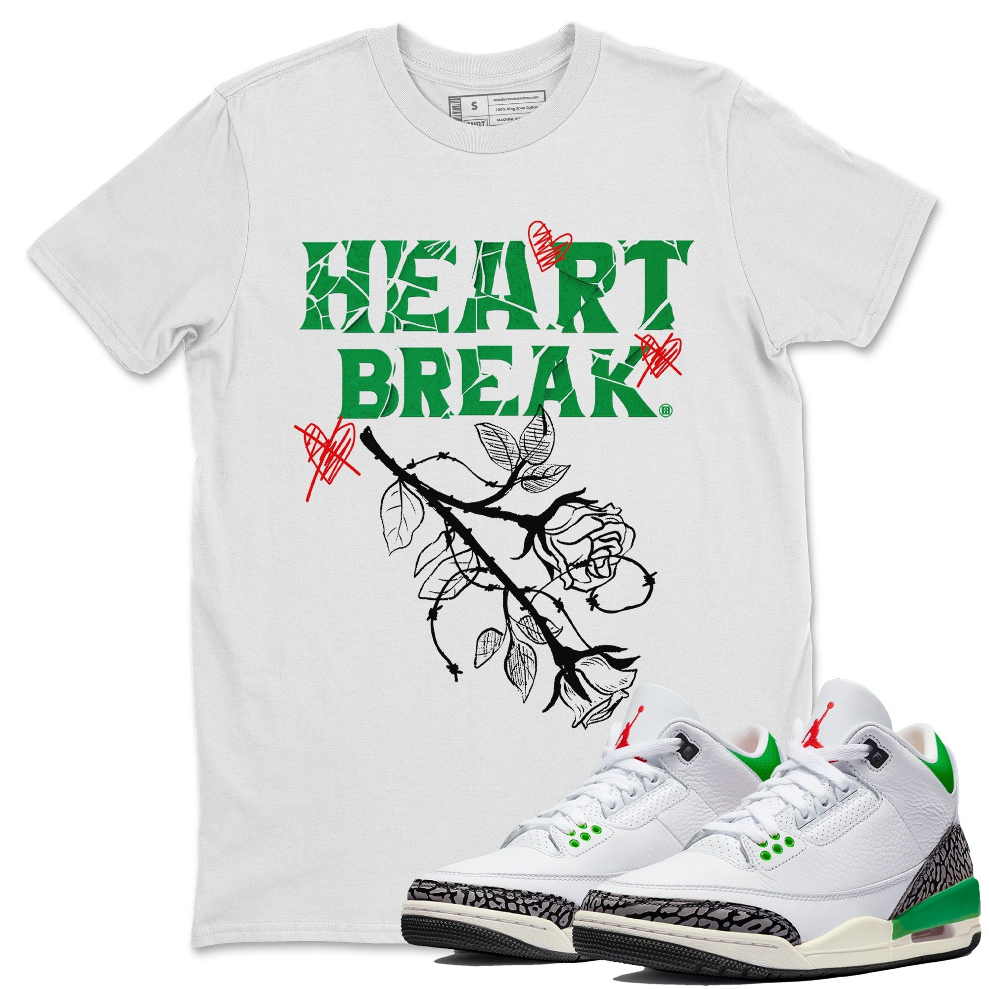 Air Jordan 3 Lucky Green Sneaker Match Tees Heart Break Streetwear Sneaker Shirt 3s Lucky Green Tees Unisex Shirts White 1
