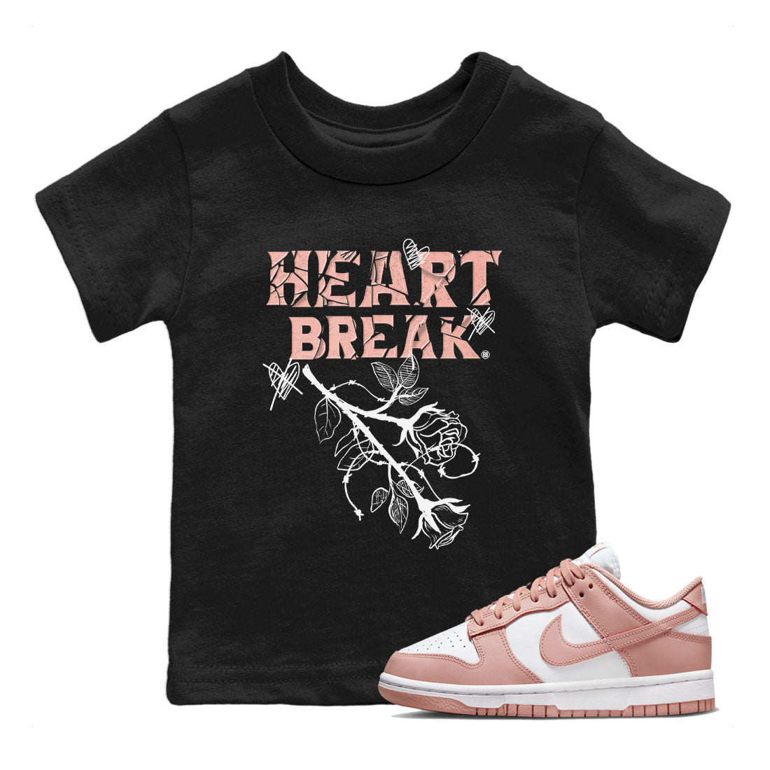 Dunk Low WMNS Rose Whisper shirt to match jordans Heart Break Streetwear Sneaker Shirt Dunk Rose Whisper Drip Gear Zone Sneaker Matching Clothing Baby Toddler Kids Black 1 T-Shirt