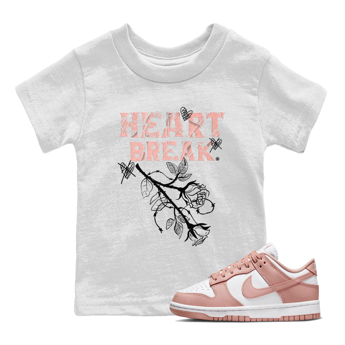 Dunk Low WMNS Rose Whisper shirt to match jordans Heart Break Streetwear Sneaker Shirt Dunk Rose Whisper Drip Gear Zone Sneaker Matching Clothing Baby Toddler Kids White 1 T-Shirt