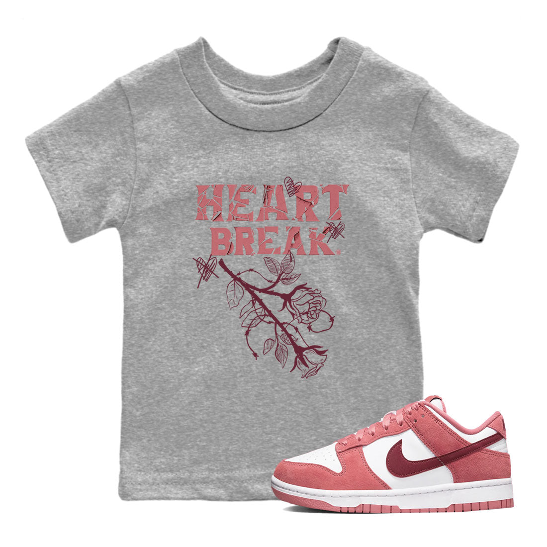 Dunks Valentines Day shirt to match jordans Heart Break sneaker tees Dunks Valentine's Day Drip Gear Zone baby toddler Heather Grey 1 cotton Shirt