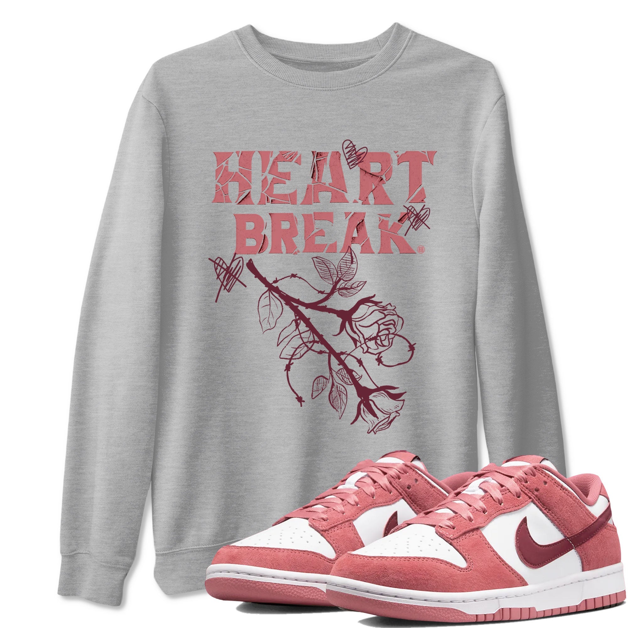 Dunks Valentines Day shirt to match jordans Heart Break sneaker tees Dunks Valentine's Day Drip Gear Zone unisex cotton Heather Grey 1 crew neck shirt