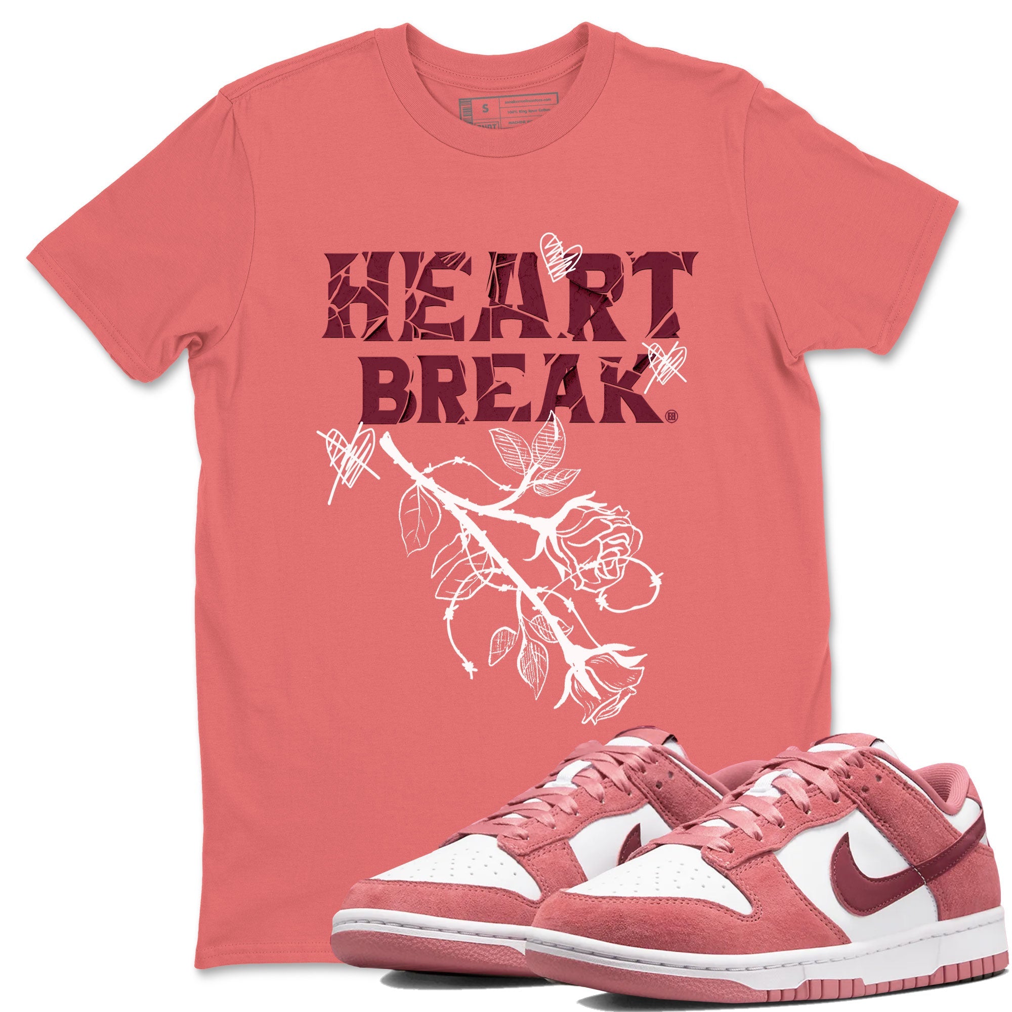 Dunks Valentines Day shirt to match jordans Heart Break sneaker tees Dunks Valentine's Day Drip Gear Zone unisex cotton Coral 1 crew neck shirt