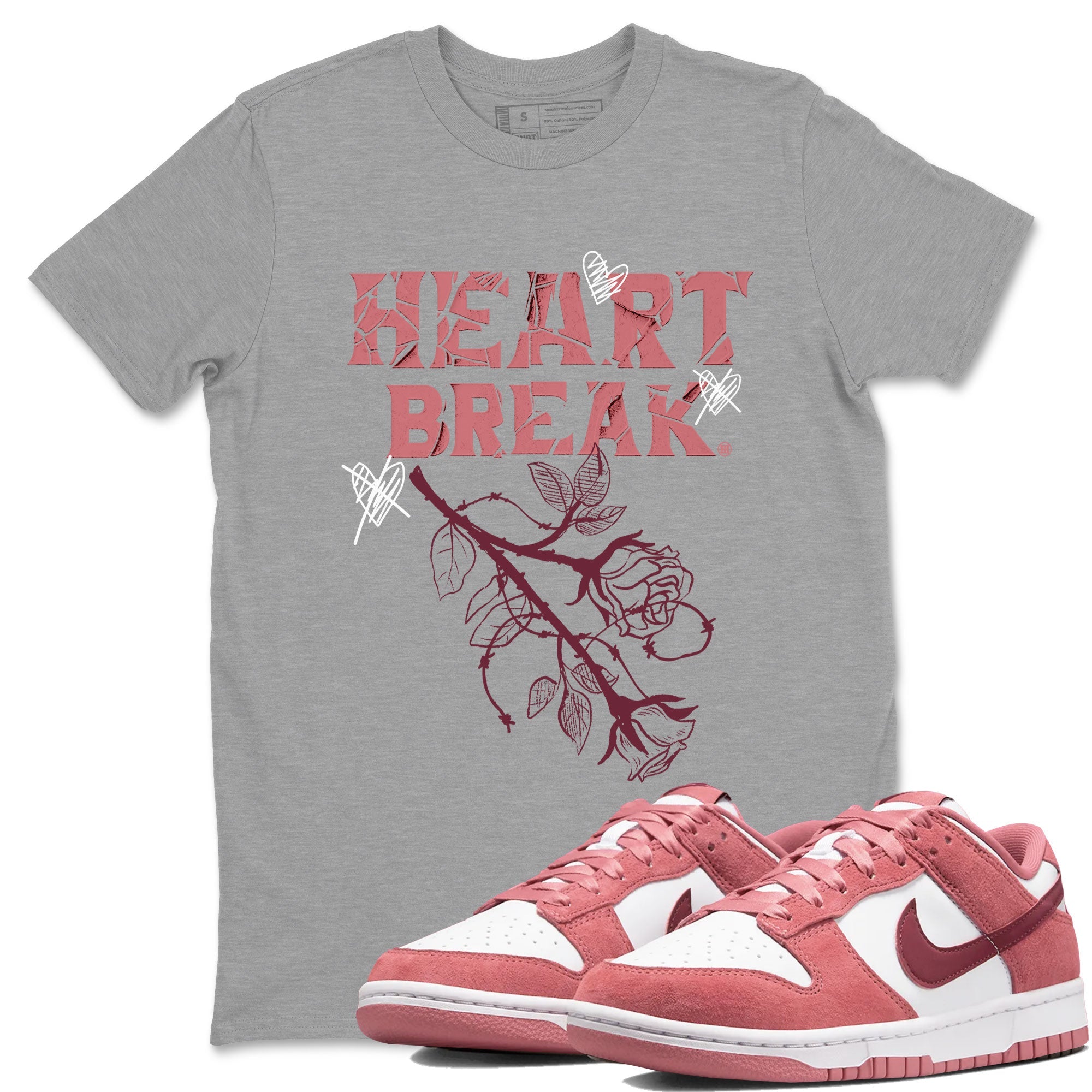 Dunks Valentines Day shirt to match jordans Heart Break sneaker tees Dunks Valentine's Day Drip Gear Zone unisex cotton Heather Grey 1 crew neck shirt