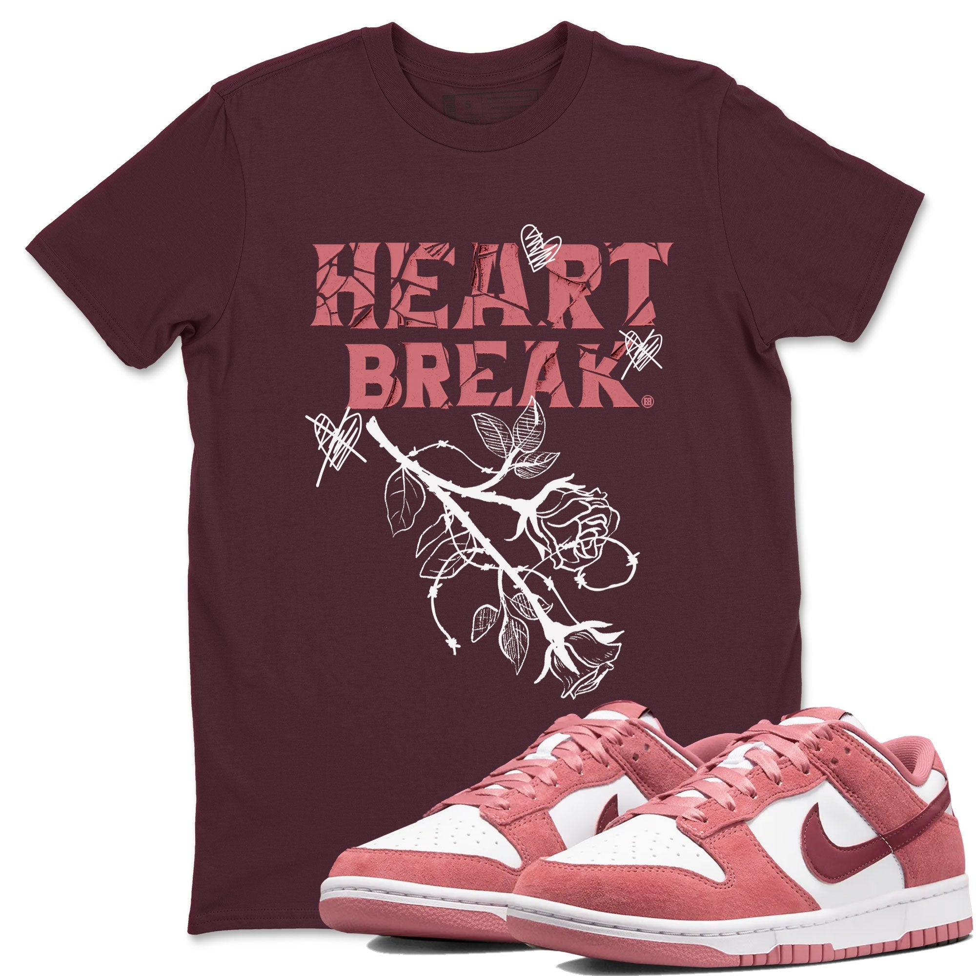 Dunks Valentines Day shirt to match jordans Heart Break sneaker tees Dunks Valentine's Day Drip Gear Zone unisex cotton Maroon 1 crew neck shirt