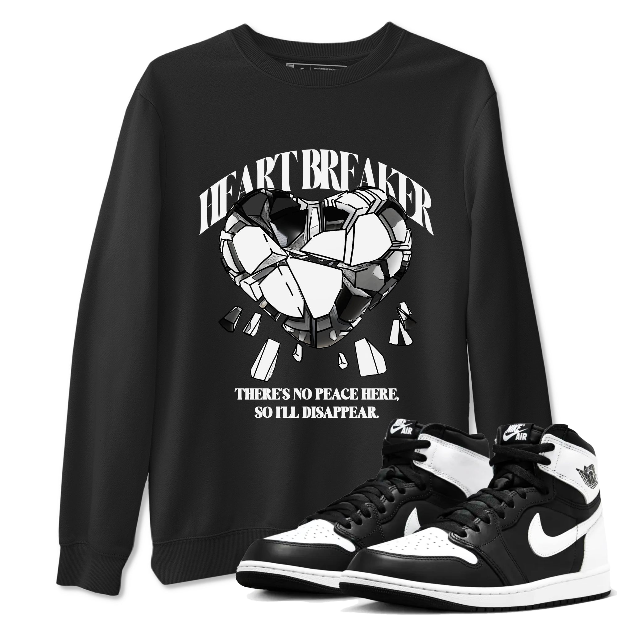 1s Black White shirt to match jordans Heart Breaker sneaker tees Air Jordan 1 High OG Black White Drip Gear Zone unisex cotton Black 1 crew neck shirt
