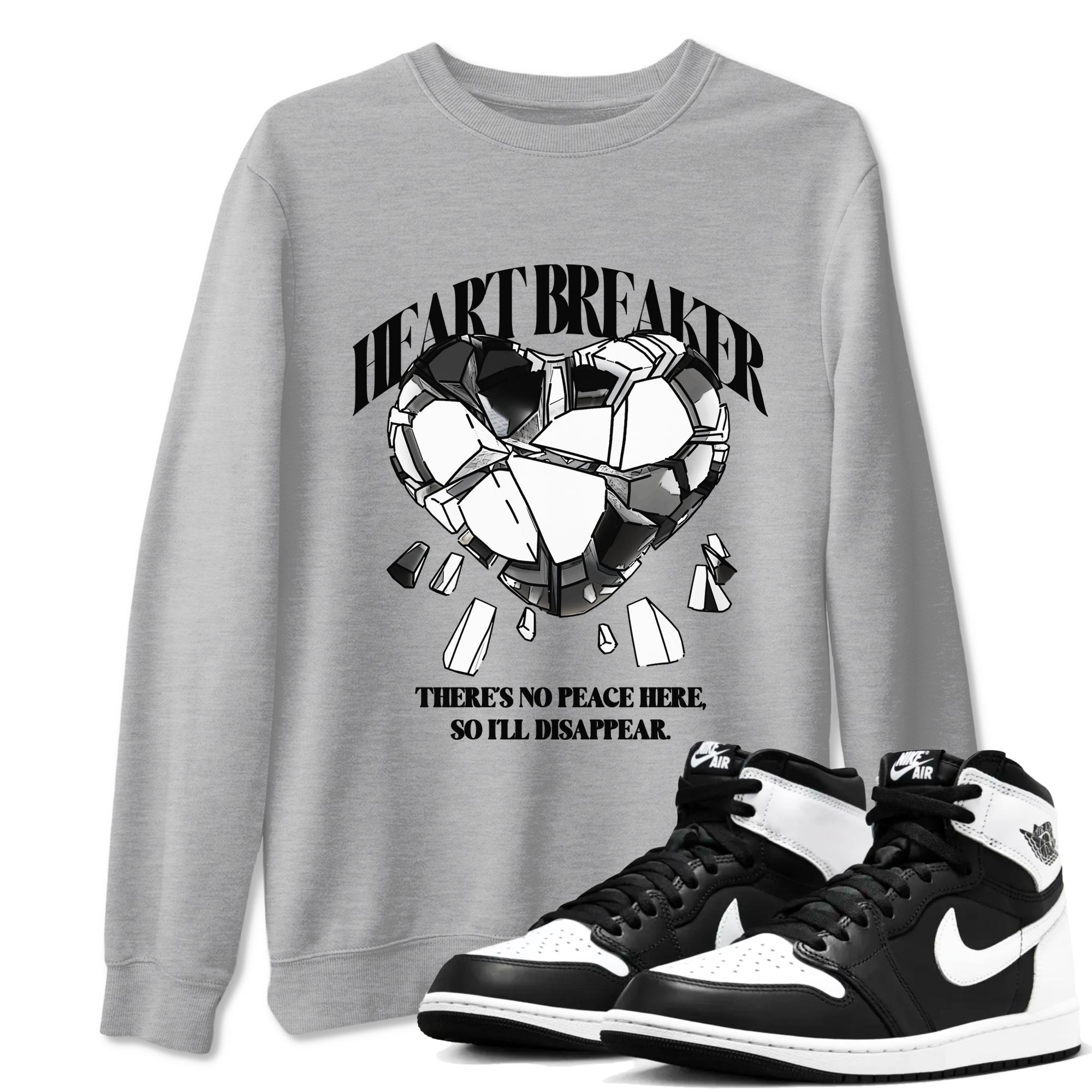 1s Black White shirt to match jordans Heart Breaker sneaker tees Air Jordan 1 High OG Black White Drip Gear Zone unisex cotton Heather Grey 1 crew neck shirt
