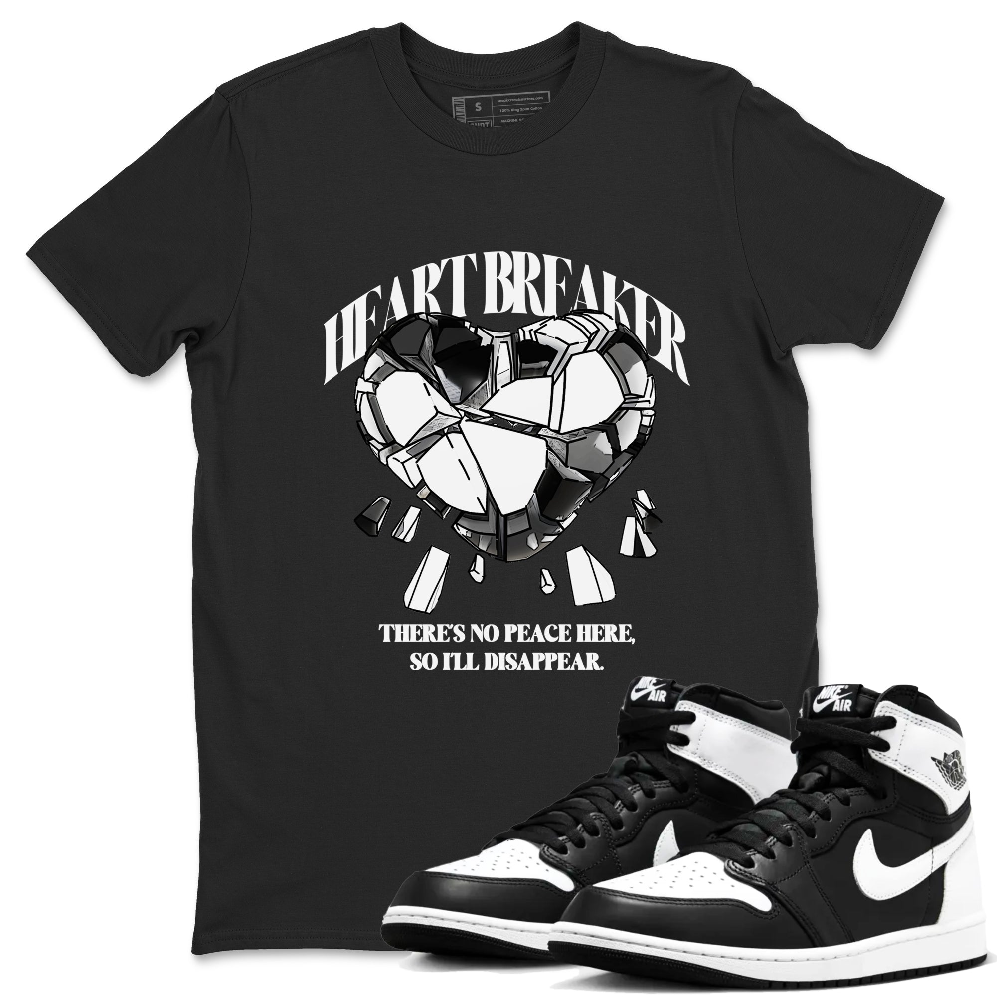 1s Black White shirt to match jordans Heart Breaker sneaker tees Air Jordan 1 High OG Black White Drip Gear Zone unisex cotton Black 1 crew neck shirt