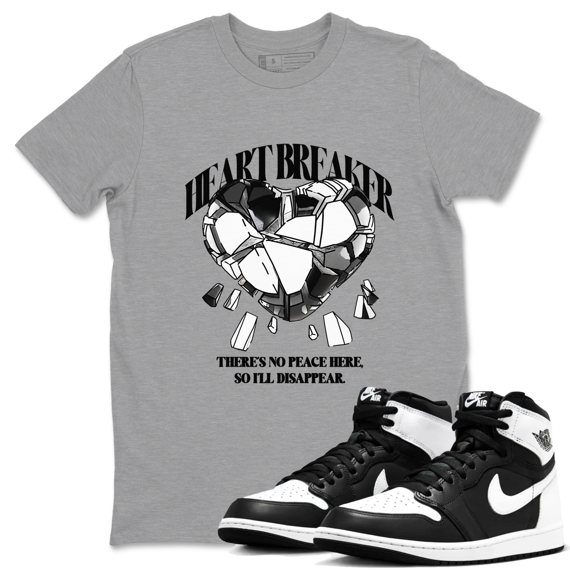 1s Black White shirt to match jordans Heart Breaker sneaker tees Air Jordan 1 High OG Black White Drip Gear Zone unisex cotton Heather Grey 1 crew neck shirt