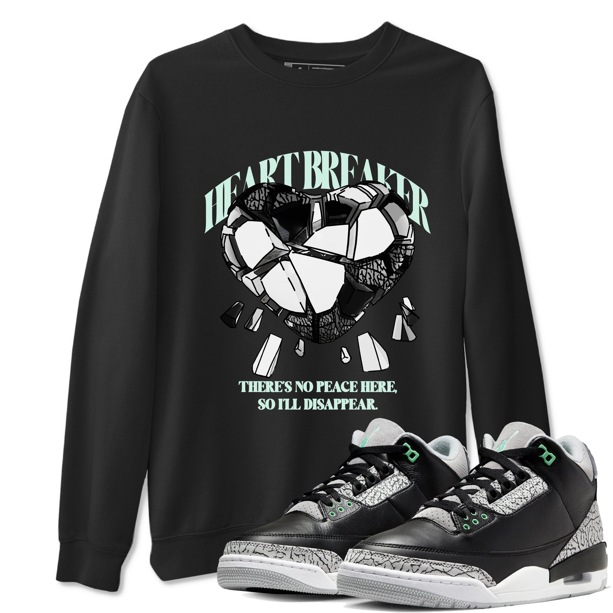 3s Green Glow shirt to match jordans Heart Breaker sneaker tees Air Jordan 3 Green Glow Drip Gear Zone unisex cotton Black 1 crew neck shirt