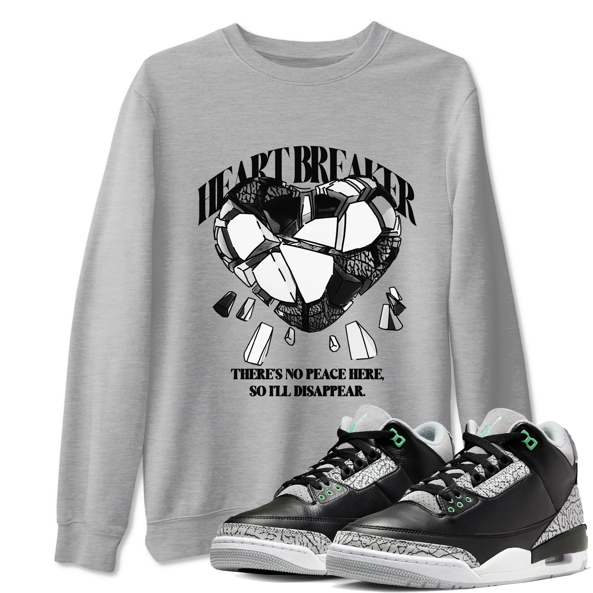 3s Green Glow shirt to match jordans Heart Breaker sneaker tees Air Jordan 3 Green Glow Drip Gear Zone unisex cotton Heather Grey 1 crew neck shirt