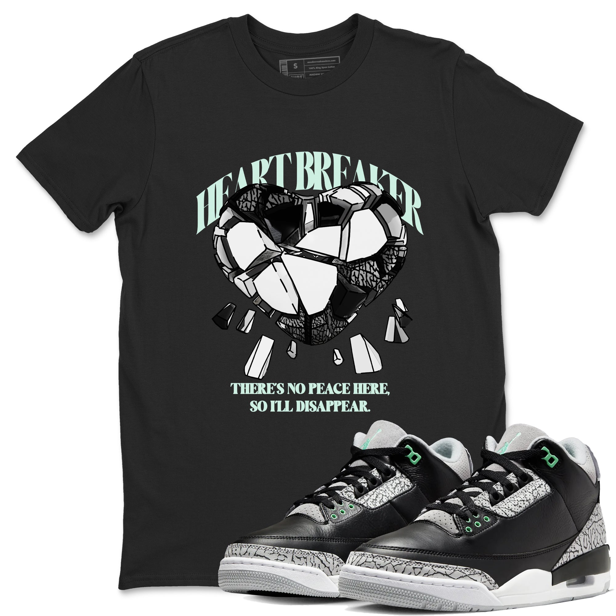3s Green Glow shirt to match jordans Heart Breaker sneaker tees Air Jordan 3 Green Glow Drip Gear Zone unisex cotton Black 1 crew neck shirt