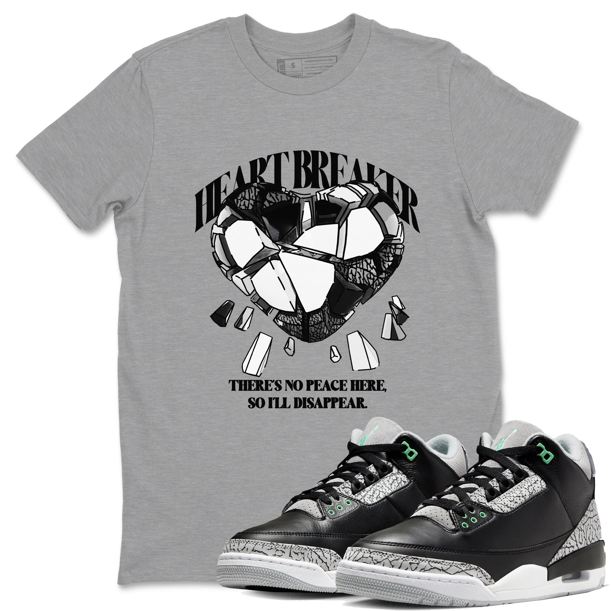3s Green Glow shirt to match jordans Heart Breaker sneaker tees Air Jordan 3 Green Glow Drip Gear Zone unisex cotton Heather Grey 1 crew neck shirt