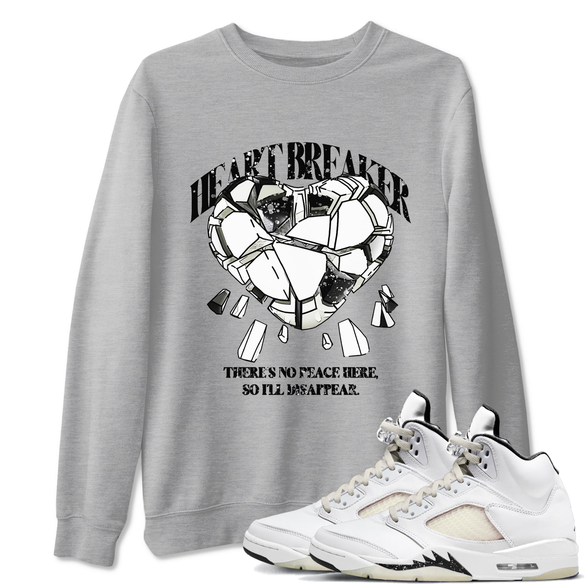 5s Sail shirt to match jordans Heart Breaker sneaker tees Air Jordan 5 Sail Drip Gear Zone unisex cotton Heather Grey 1 crew neck shirt
