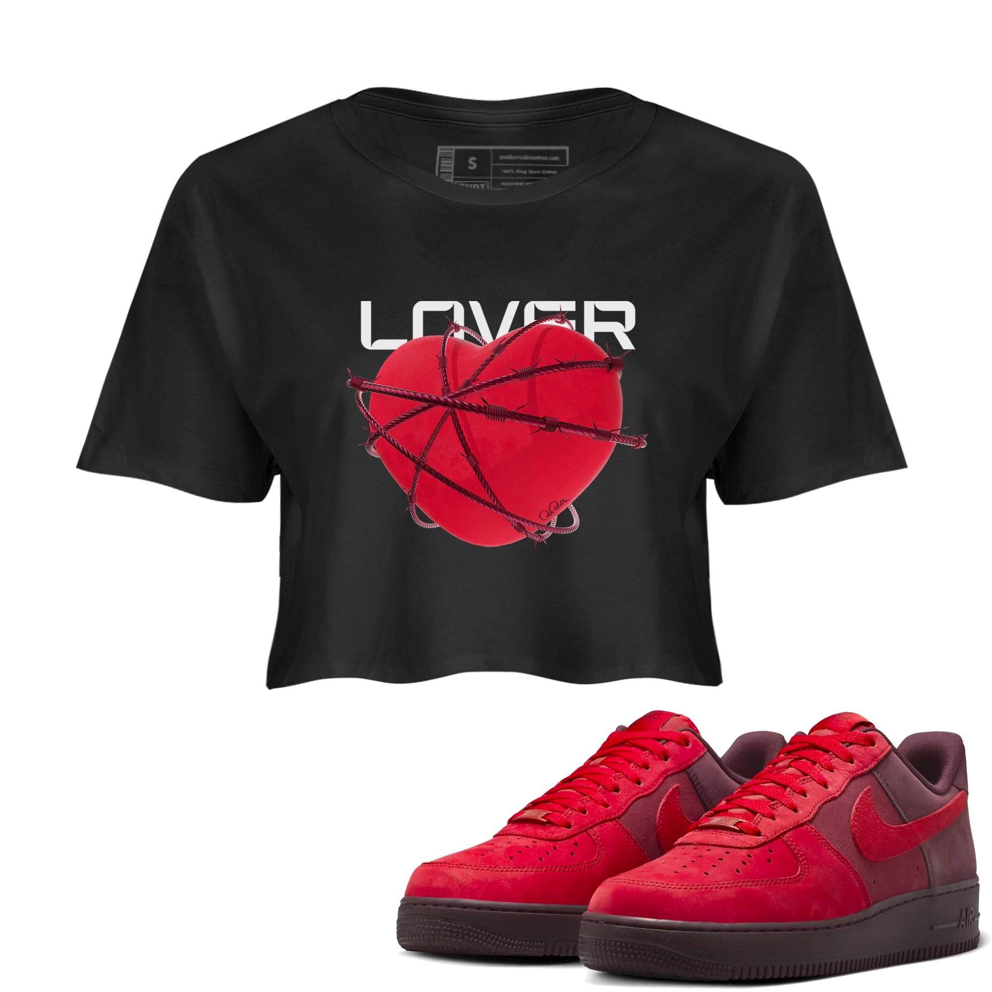 Air Force 1 Layers of Love shirt to match jordans Heart Lover sneaker tees af1 Layers of Love Drip Gear Zone Black 1 crop length shirt