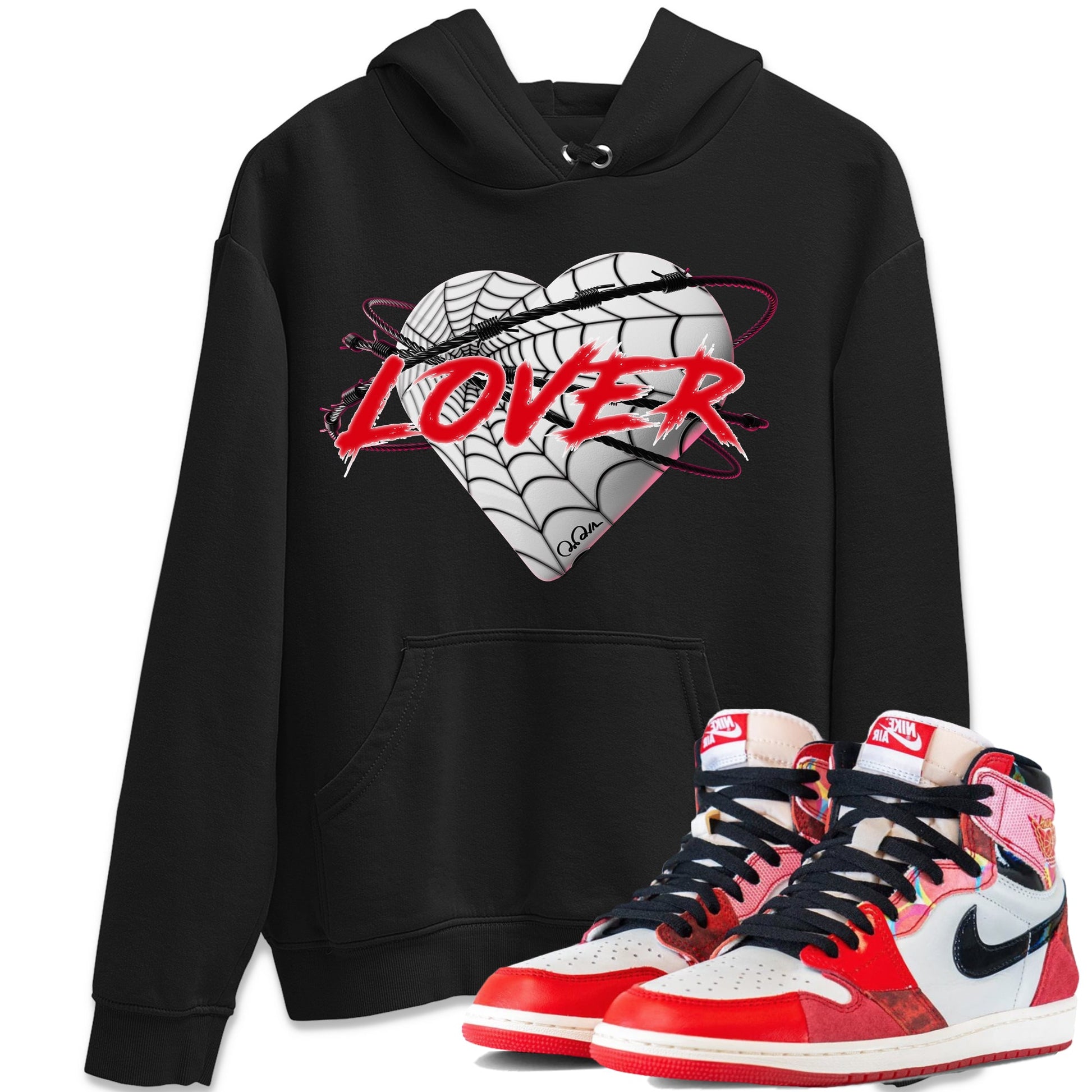 Air Jordan 1 Spider Man Sneaker Match Tees Heart Lover Sneaker Release Tees AJ1 Spider Man Sneaker Release Tees Unisex Shirts Black 1