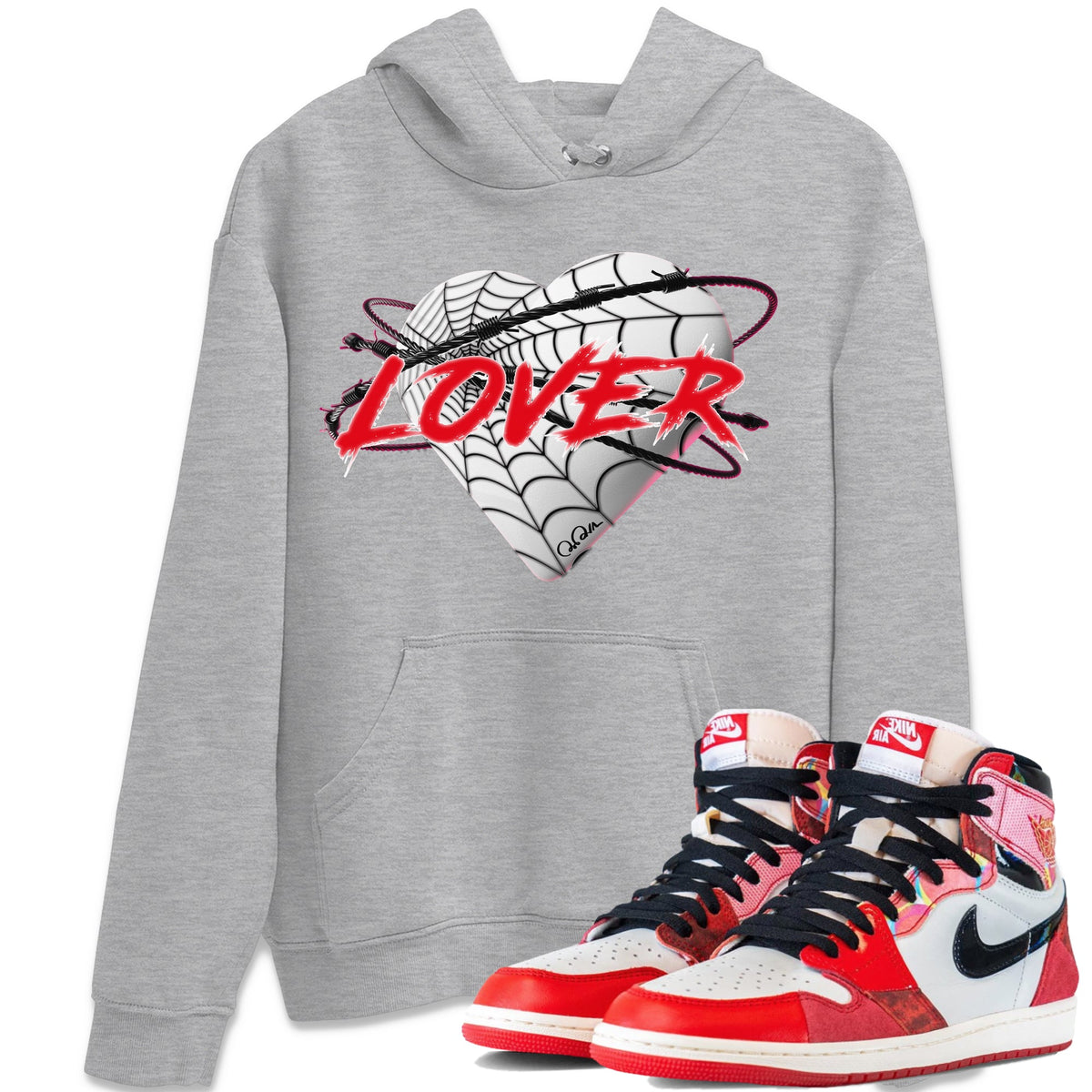 Air Jordan 1 Spider Man Sneaker Match Tees Heart Lover Sneaker Release Tees AJ1 Spider Man Sneaker Release Tees Unisex Shirts Heather Grey 1