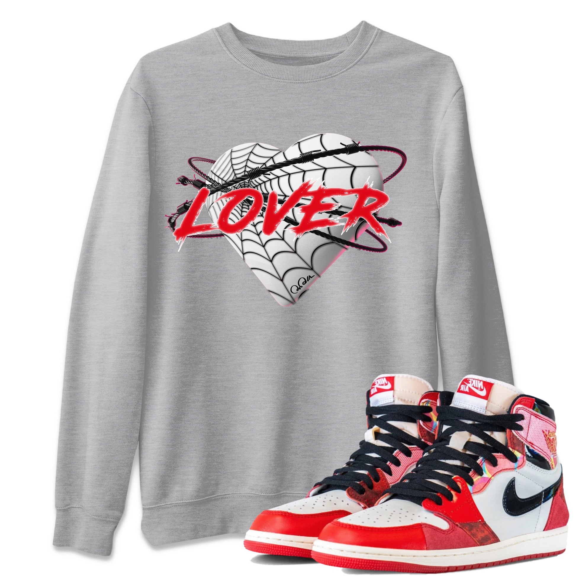Air Jordan 1 Spider Man Sneaker Match Tees Heart Lover Sneaker Release Tees AJ1 Spider Man Sneaker Release Tees Unisex Shirts Heather Grey 1