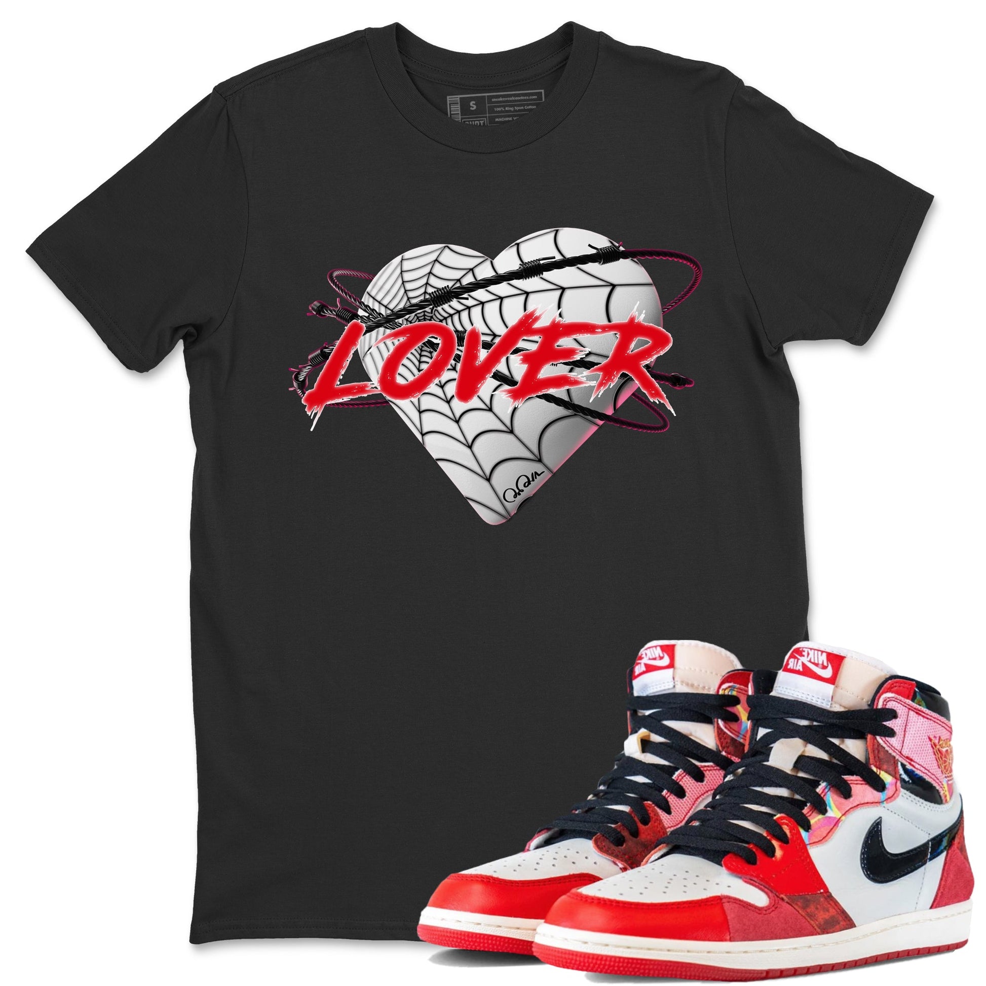 Air Jordan 1 Spider Man Sneaker Match Tees Heart Lover Sneaker Release Tees AJ1 Spider Man Sneaker Release Tees Unisex Shirts Black 1