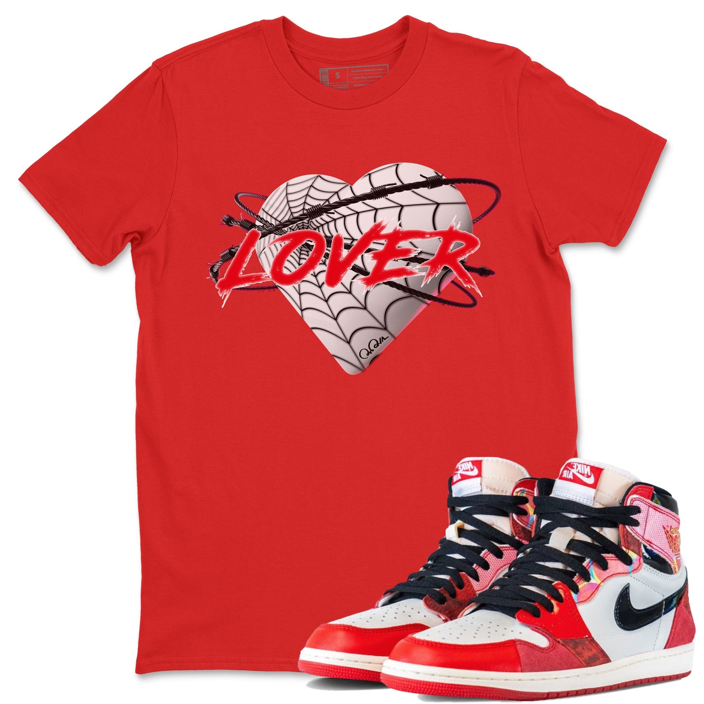 Air Jordan 1 Spider Man Sneaker Match Tees Heart Lover Sneaker Release Tees AJ1 Spider Man Sneaker Release Tees Unisex Shirts Red 1