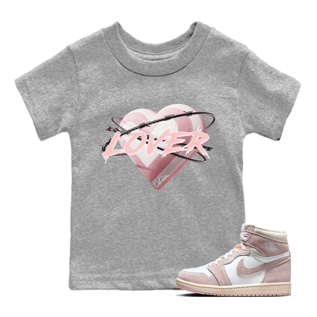AJ1 Retro High OG Washed Pink Sneaker Match Tees Heart Lover Streetwear Sneaker Shirt AJ1 Retro High OG Washed Pink Sneaker Release Tees Kids Shirts Heather Grey 1